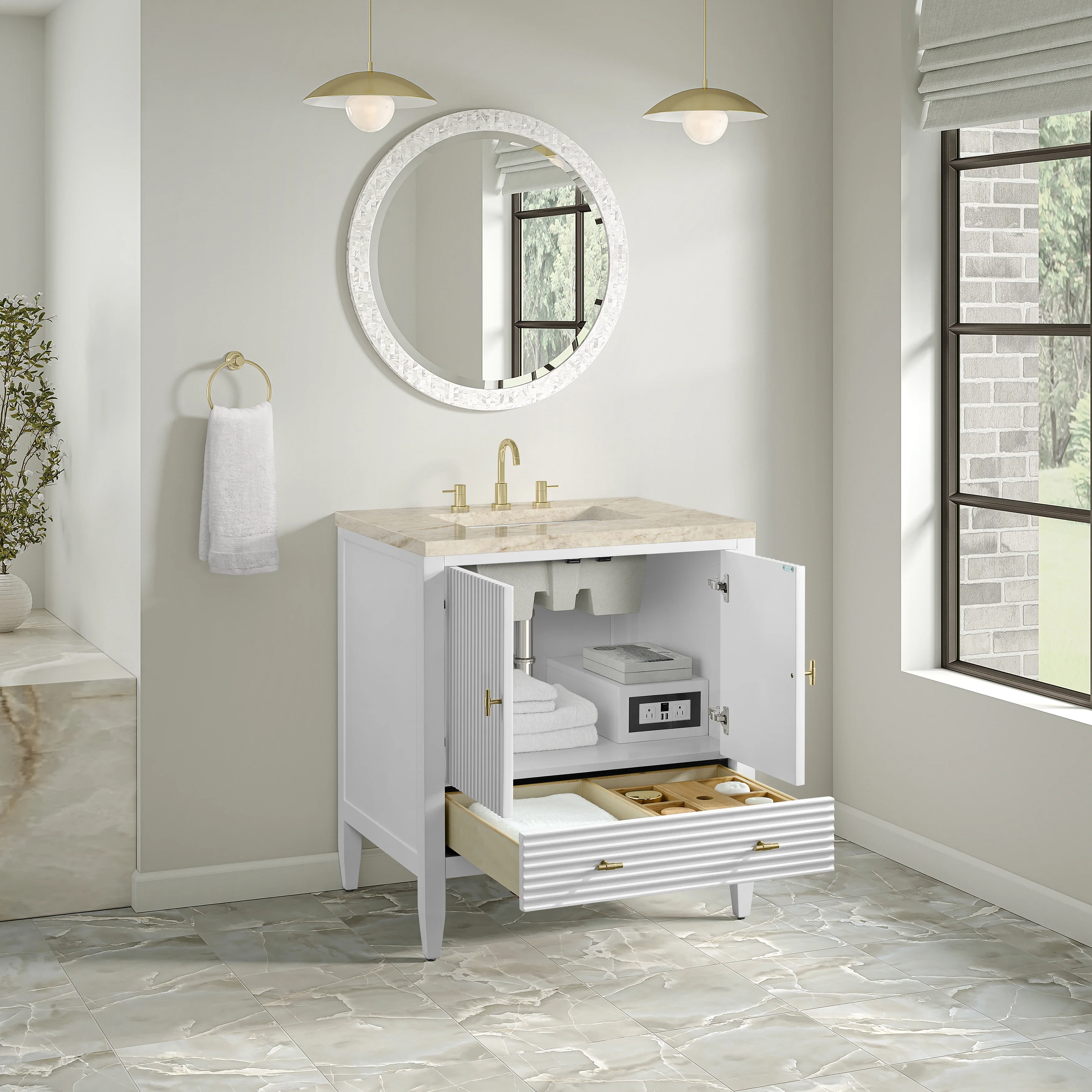 Myrrin 30" Single Vanity, Bright White w/ 3 CM Tajnar Eclos Top