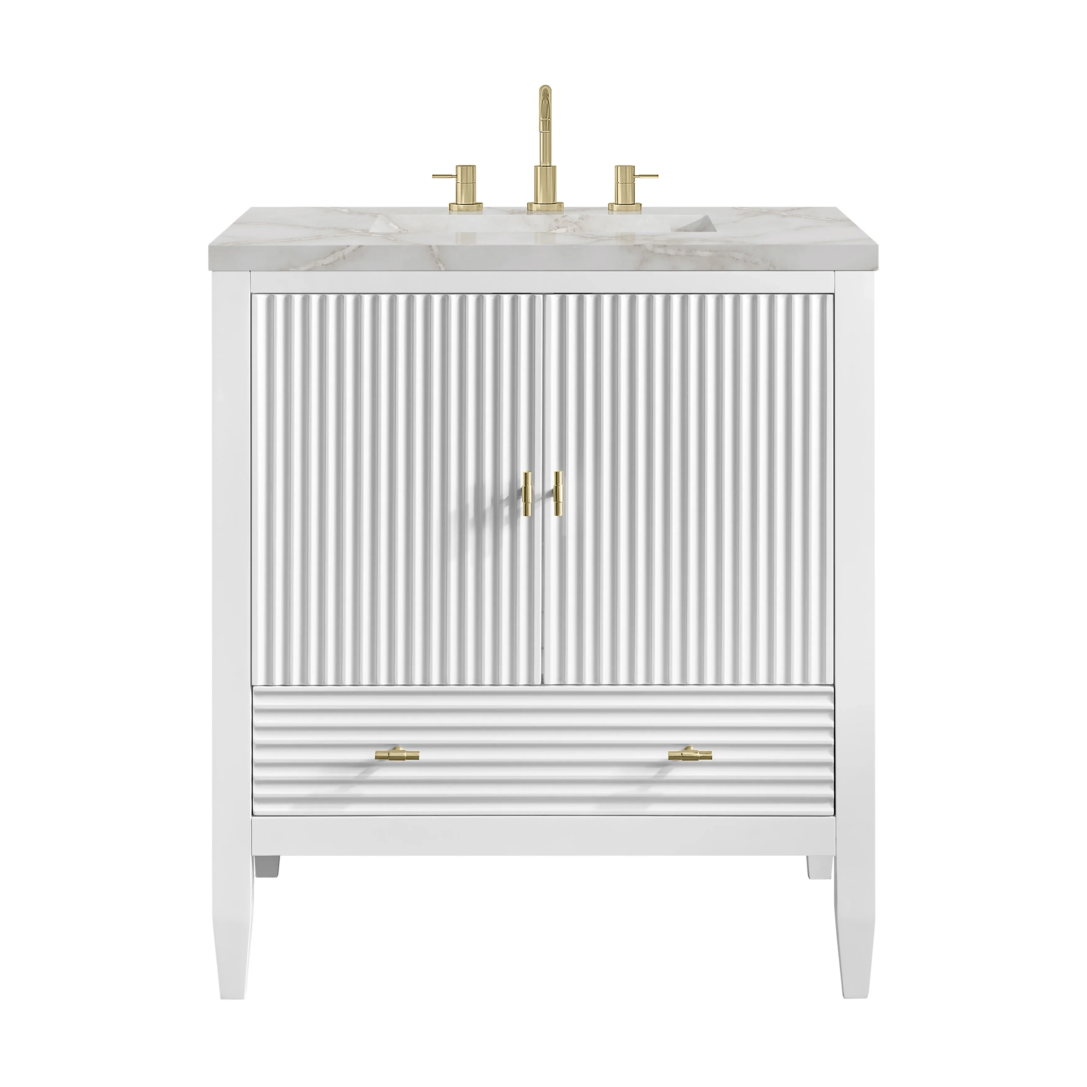 Myrrin 30" Single Vanity, Bright White w/ 3 CM Victorian Silver Silestone Top