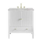 Myrrin 30" Single Vanity, Bright White w/ 3 CM Victorian Silver Silestone Top