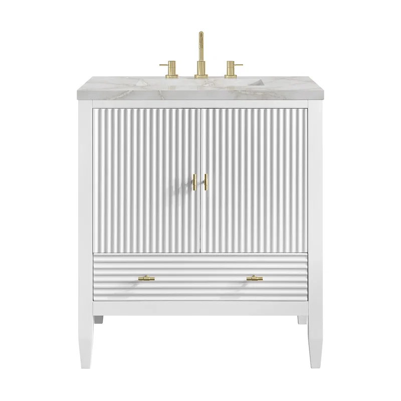 Myrrin 30" Single Vanity, Bright White w/ 3 CM Victorian Silver Silestone Top