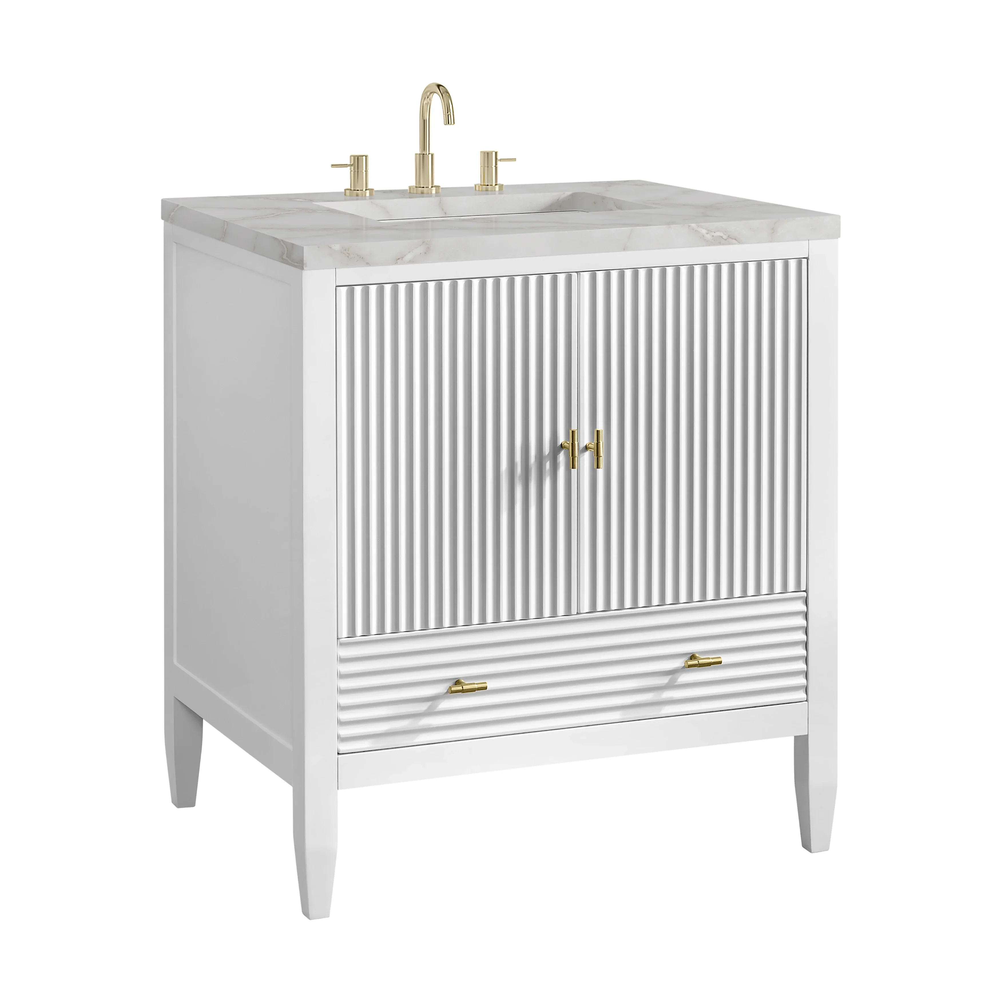 Myrrin 30" Single Vanity, Bright White w/ 3 CM Victorian Silver Silestone Top
