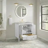 Myrrin 30" Single Vanity, Bright White w/ 3 CM Victorian Silver Silestone Top