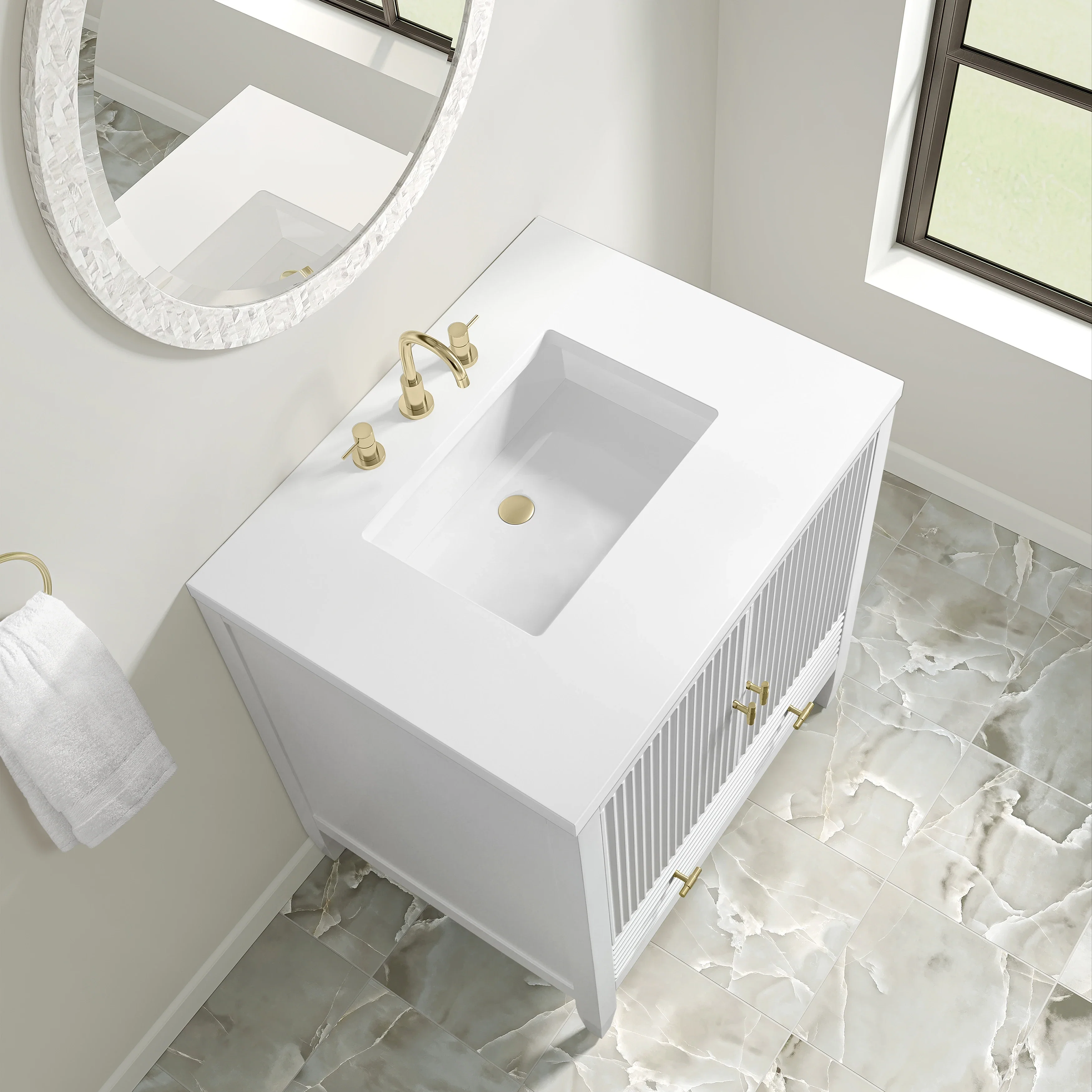 Myrrin 30" Single Vanity, Bright White w/ 3 CM White Zeus Silestone Top