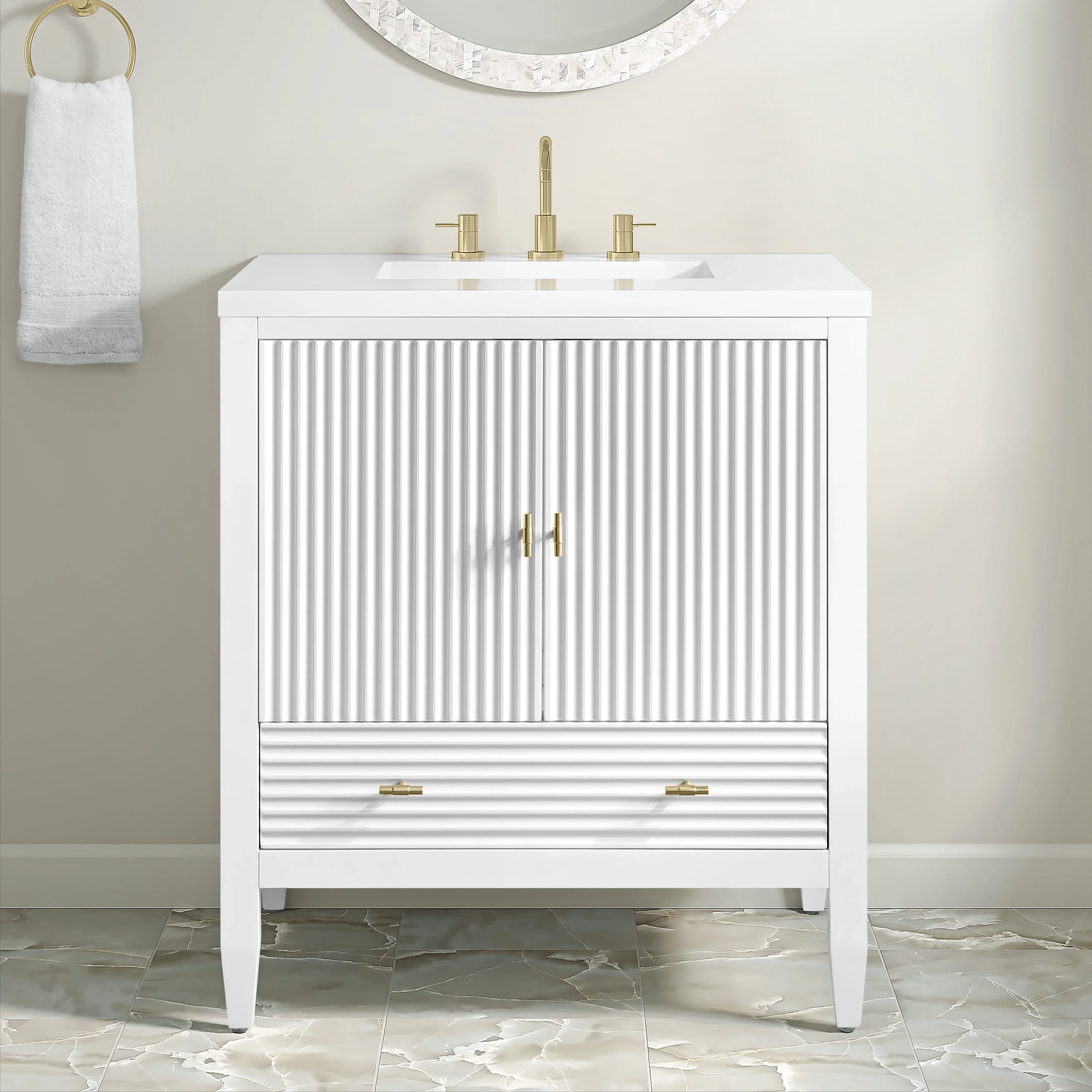 Myrrin 30" Single Vanity, Bright White w/ 3 CM White Zeus Silestone Top