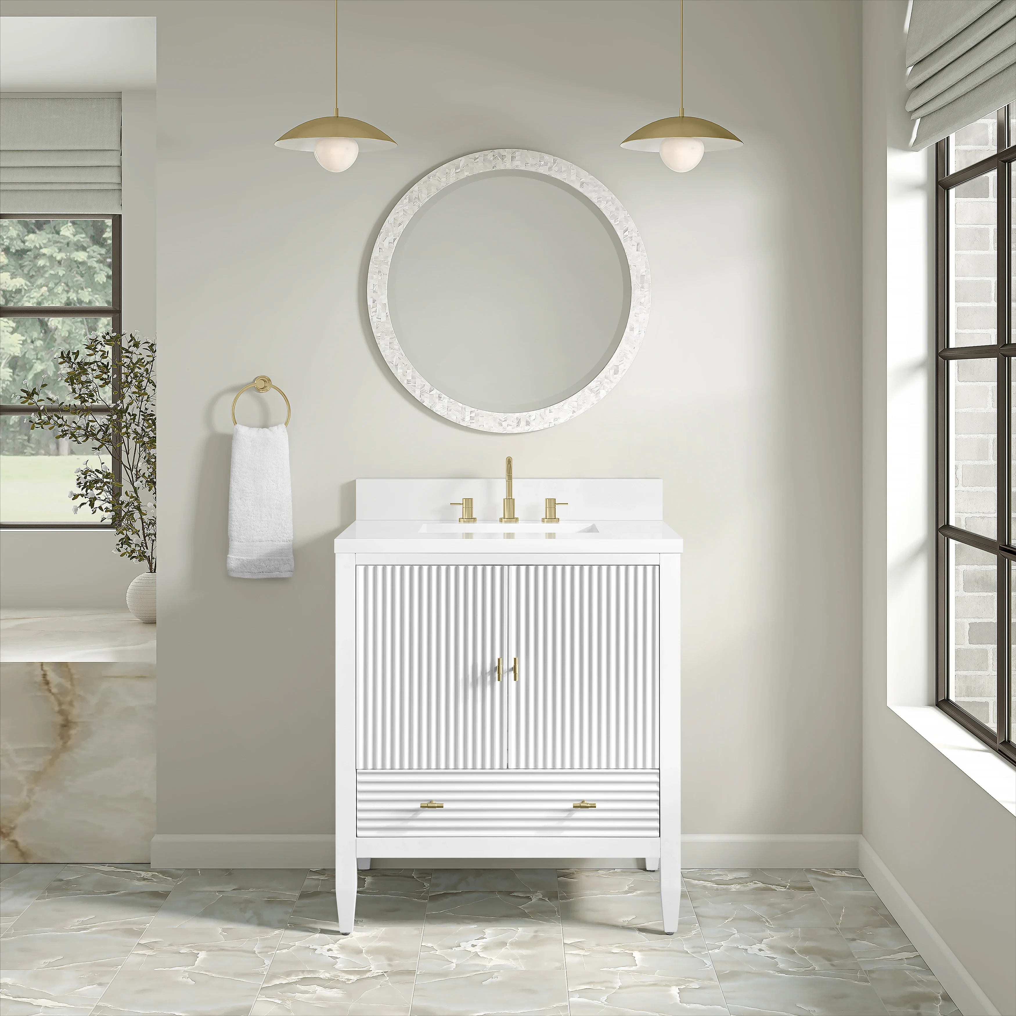 Myrrin 30" Single Vanity, Bright White w/ 3 CM White Zeus Silestone Top