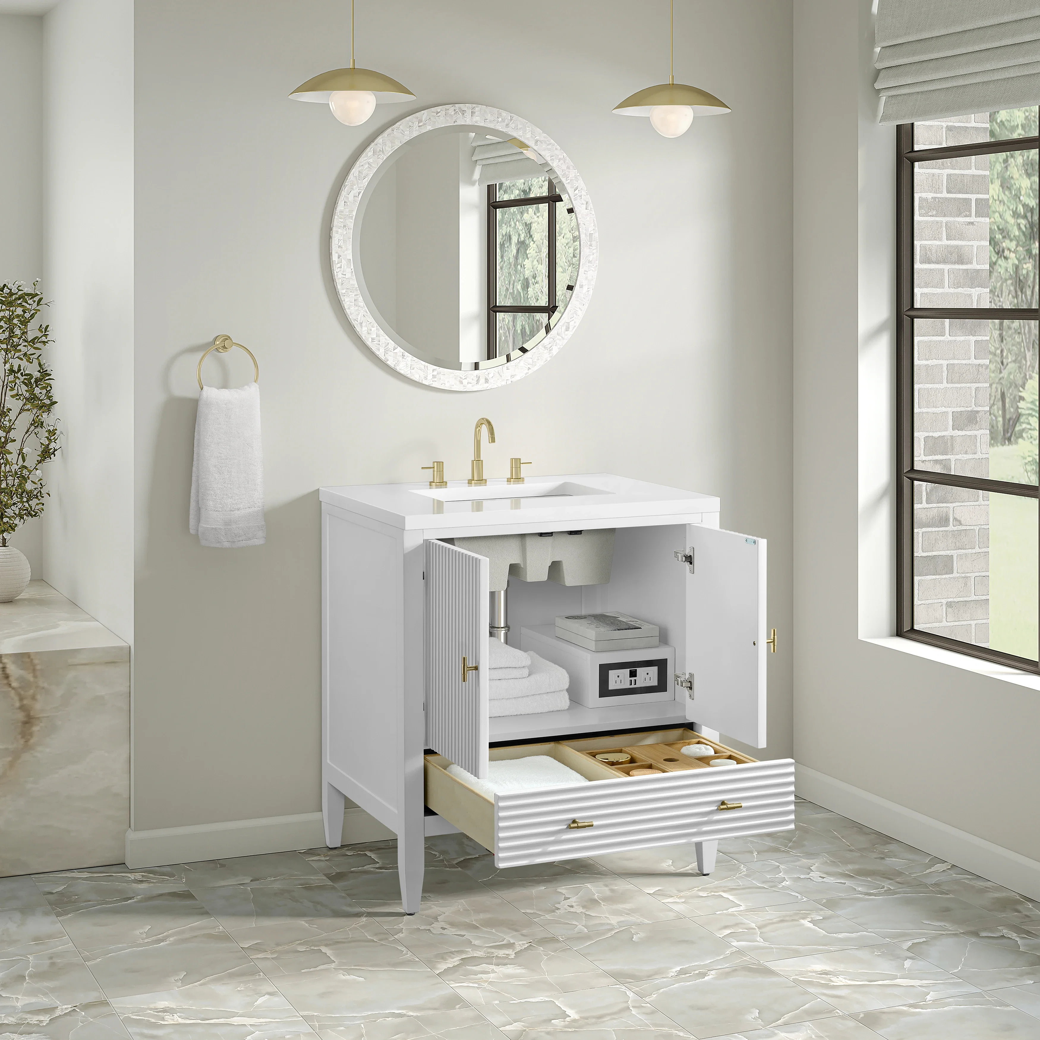 Myrrin 30" Single Vanity, Bright White w/ 3 CM White Zeus Silestone Top