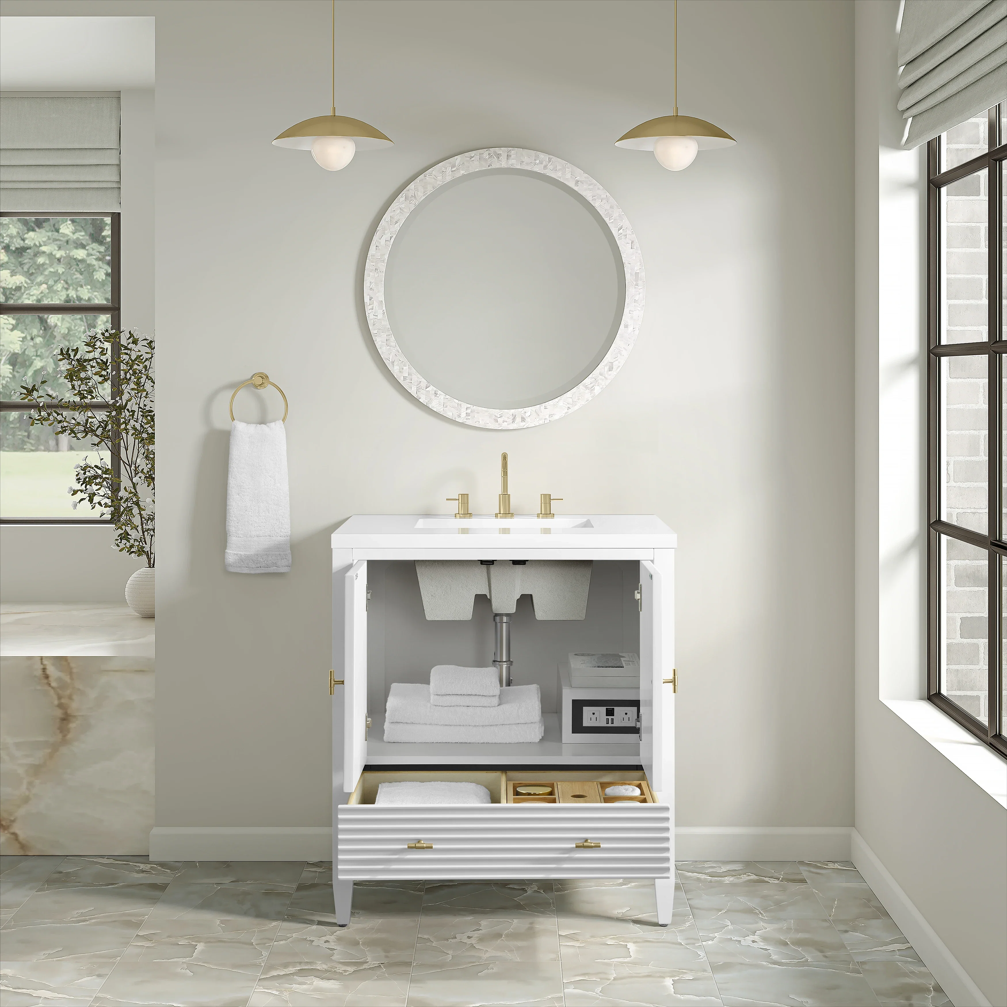 Myrrin 30" Single Vanity, Bright White w/ 3 CM White Zeus Silestone Top