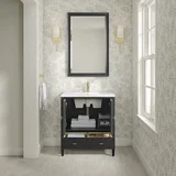 Myrrin 30" Single Vanity, Carbon Oak w/ Single Hole 3 CM White Zeus Silestone Top and Matching Backsplash