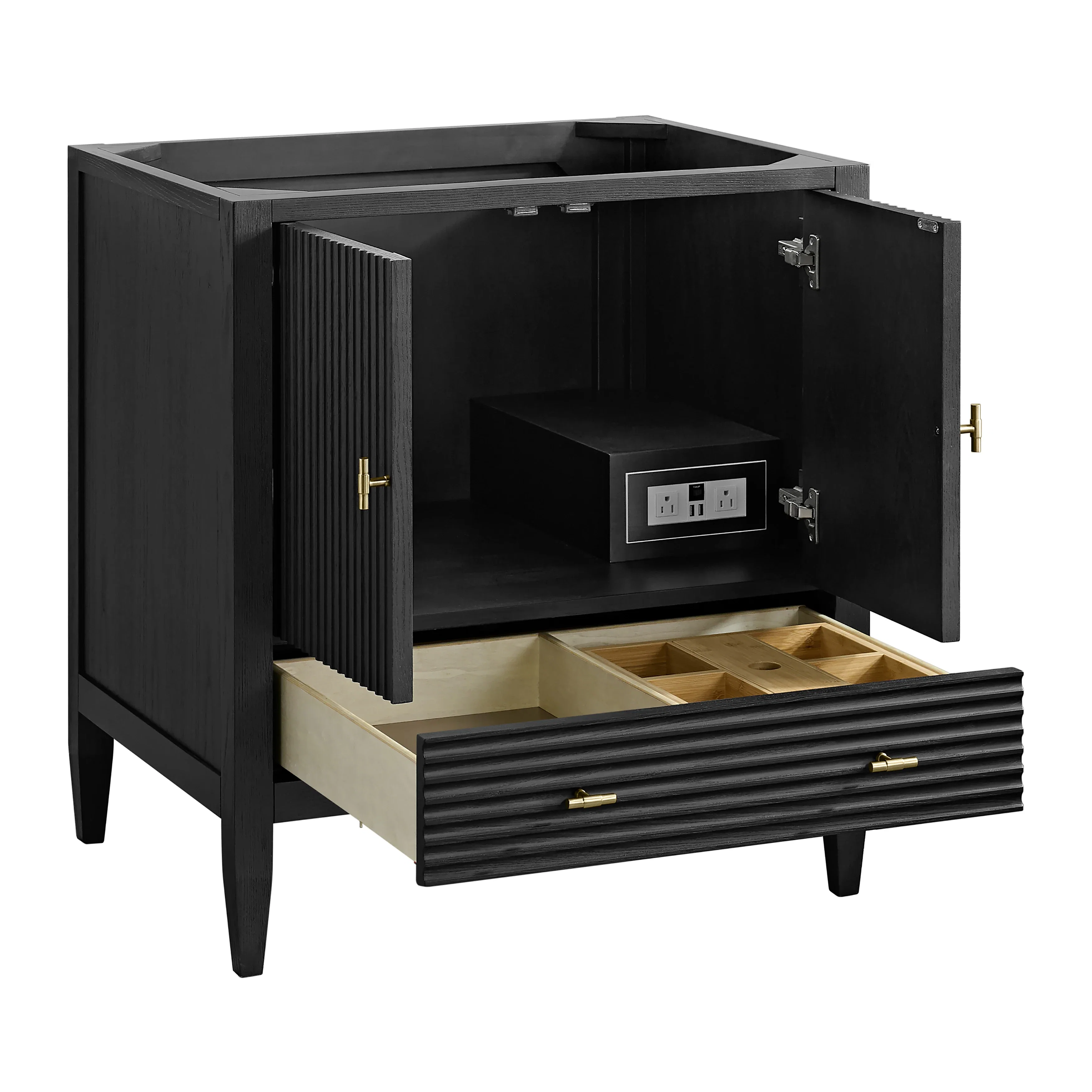 Myrrin 30" Single Vanity, Carbon Oak w/ Single Hole 3 CM White Zeus Silestone Top and Matching Backsplash