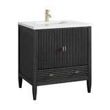 Myrrin 30" Single Vanity, Carbon Oak w/ Single Hole 3 CM White Zeus Silestone Top and Matching Backsplash