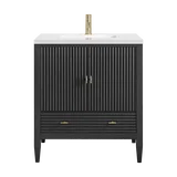 Myrrin 30" Single Vanity, Carbon Oak w/ Single Hole 3 CM White Zeus Silestone Top and Matching Backsplash