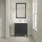 Myrrin 30" Single Vanity, Carbon Oak w/ Single Hole 3 CM White Zeus Silestone Top and Matching Backsplash