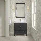 Myrrin 30" Single Vanity, Carbon Oak w/ Single Hole 3 CM White Zeus Silestone Top and Matching Backsplash