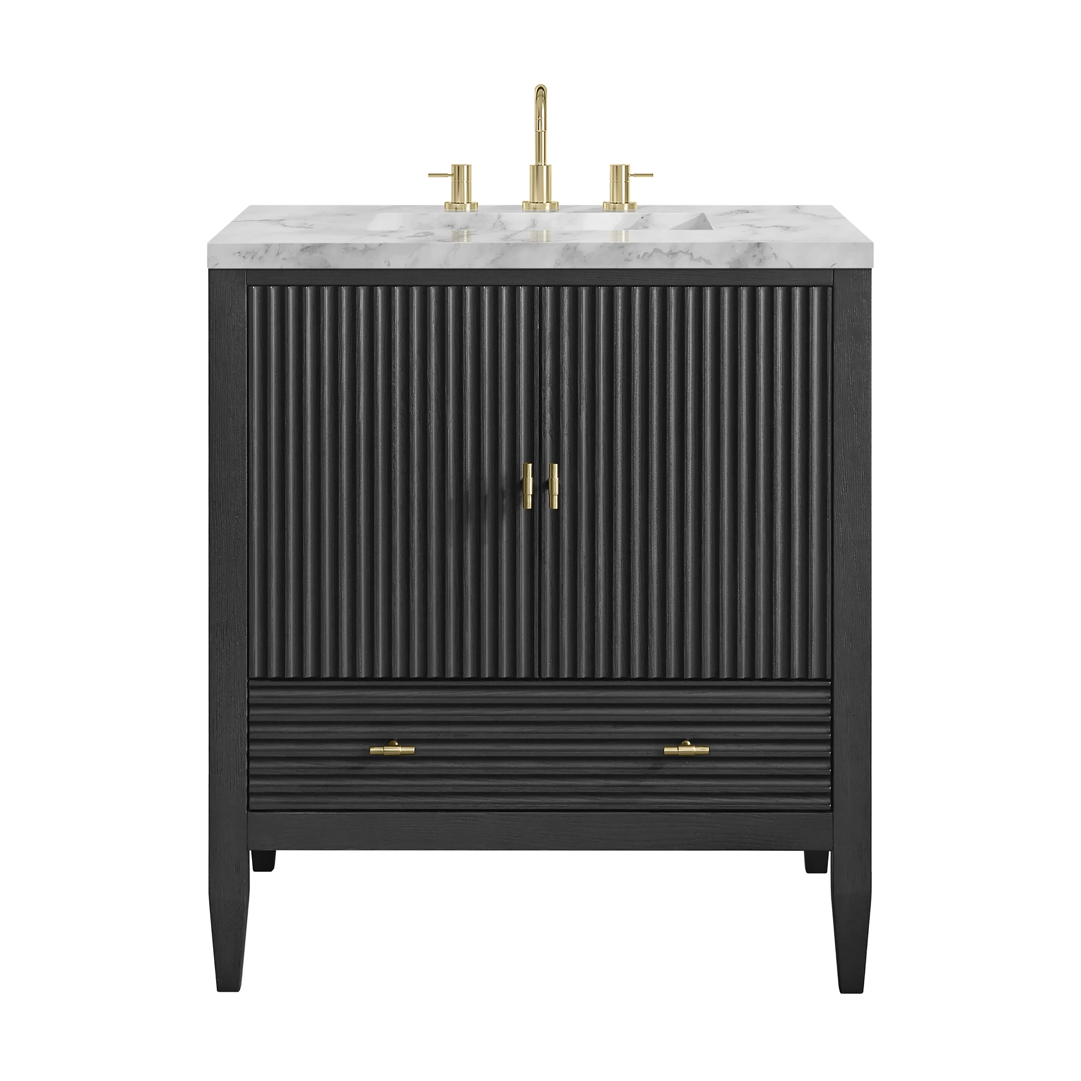 Myrrin 30" Single Vanity, Carbon Oak w/ 3 CM Carrara Marble Top