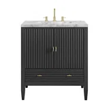 Myrrin 30" Single Vanity, Carbon Oak w/ 3 CM Carrara Marble Top