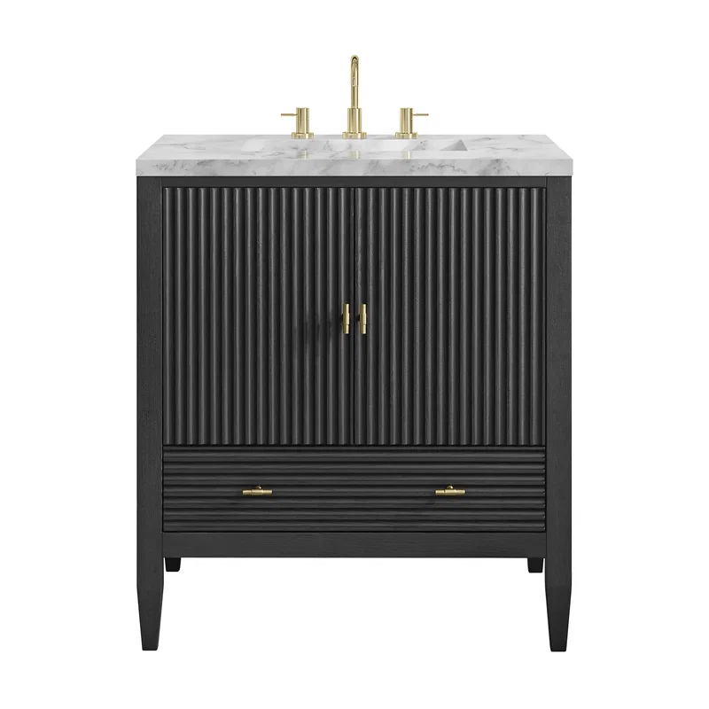 Myrrin 30" Single Vanity, Carbon Oak w/ 3 CM Carrara Marble Top