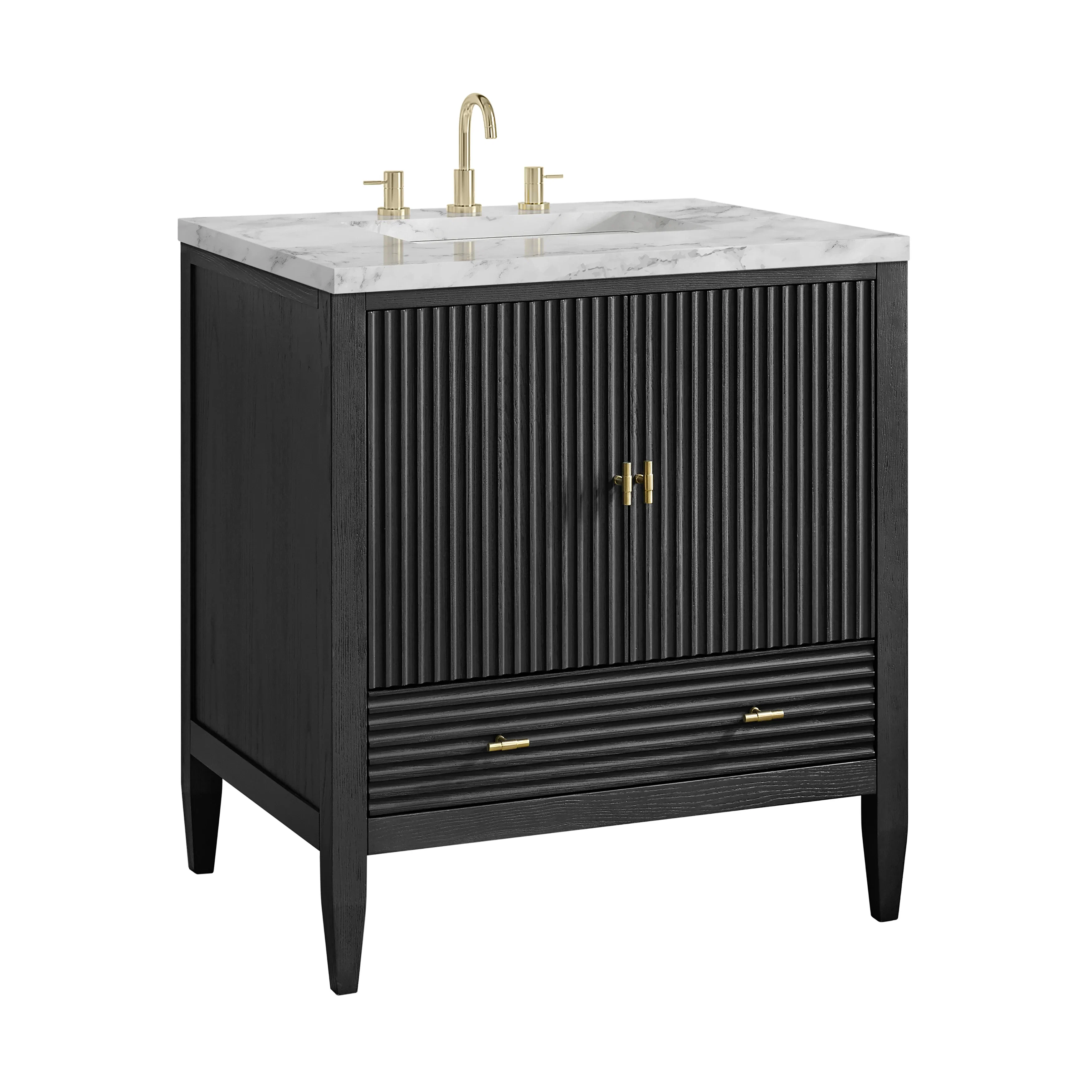 Myrrin 30" Single Vanity, Carbon Oak w/ 3 CM Carrara Marble Top