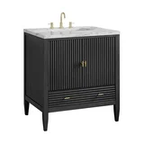 Myrrin 30" Single Vanity, Carbon Oak w/ 3 CM Carrara Marble Top