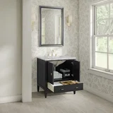 Myrrin 30" Single Vanity, Carbon Oak w/ 3 CM Carrara Marble Top