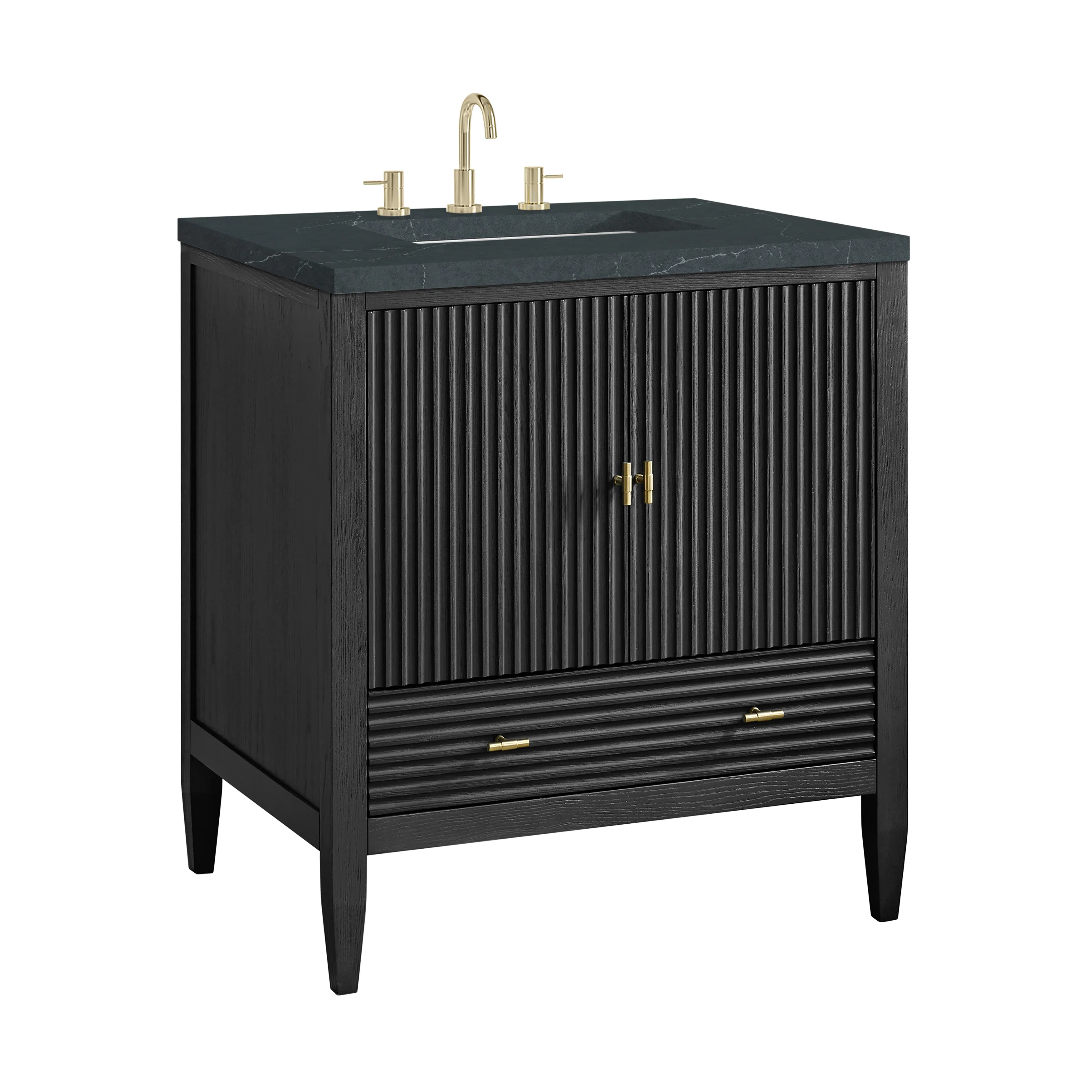 Myrrin 30" Single Vanity, Carbon Oak w/ 3 CM Charcoal Soapstone Silestone Top