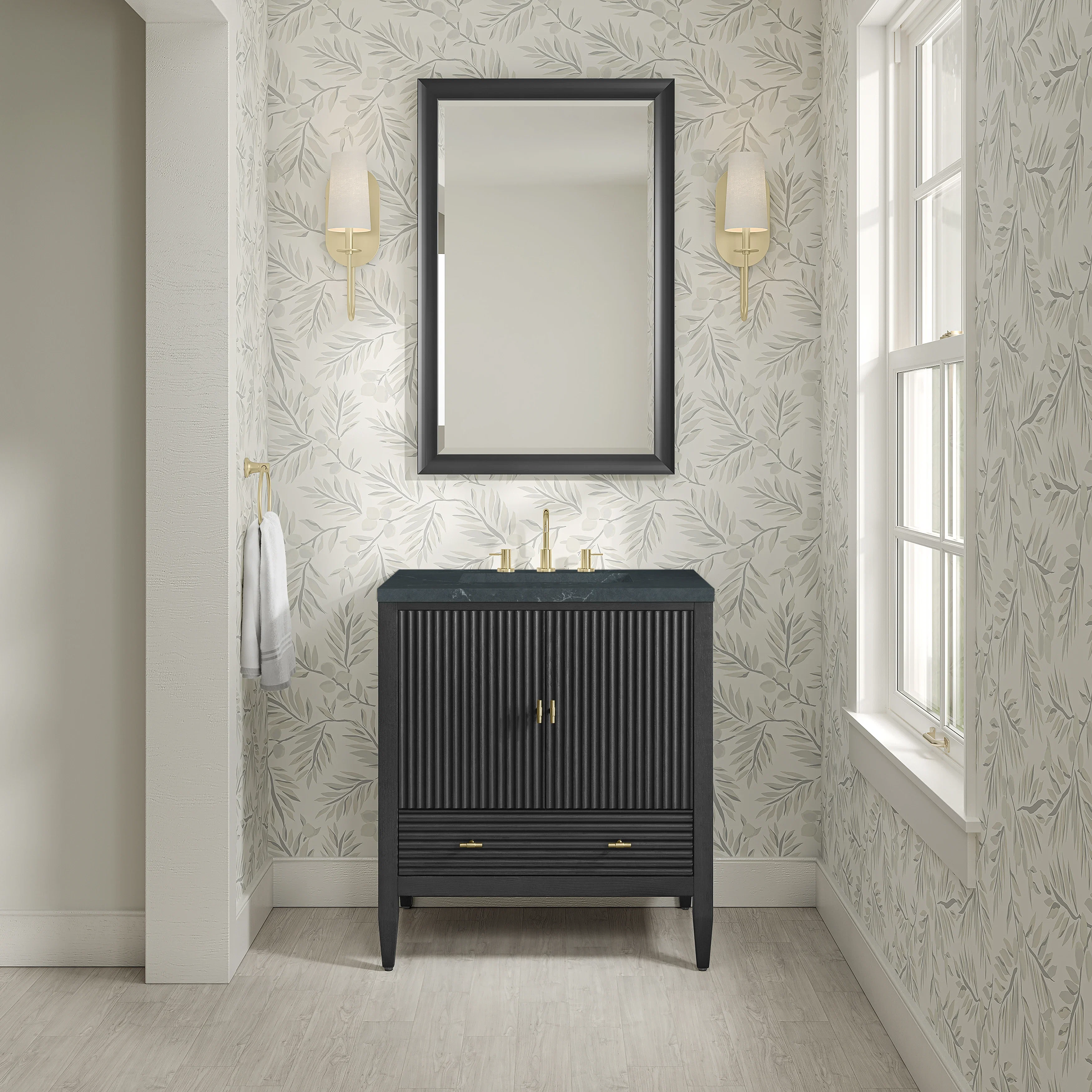 Myrrin 30" Single Vanity, Carbon Oak w/ 3 CM Charcoal Soapstone Silestone Top