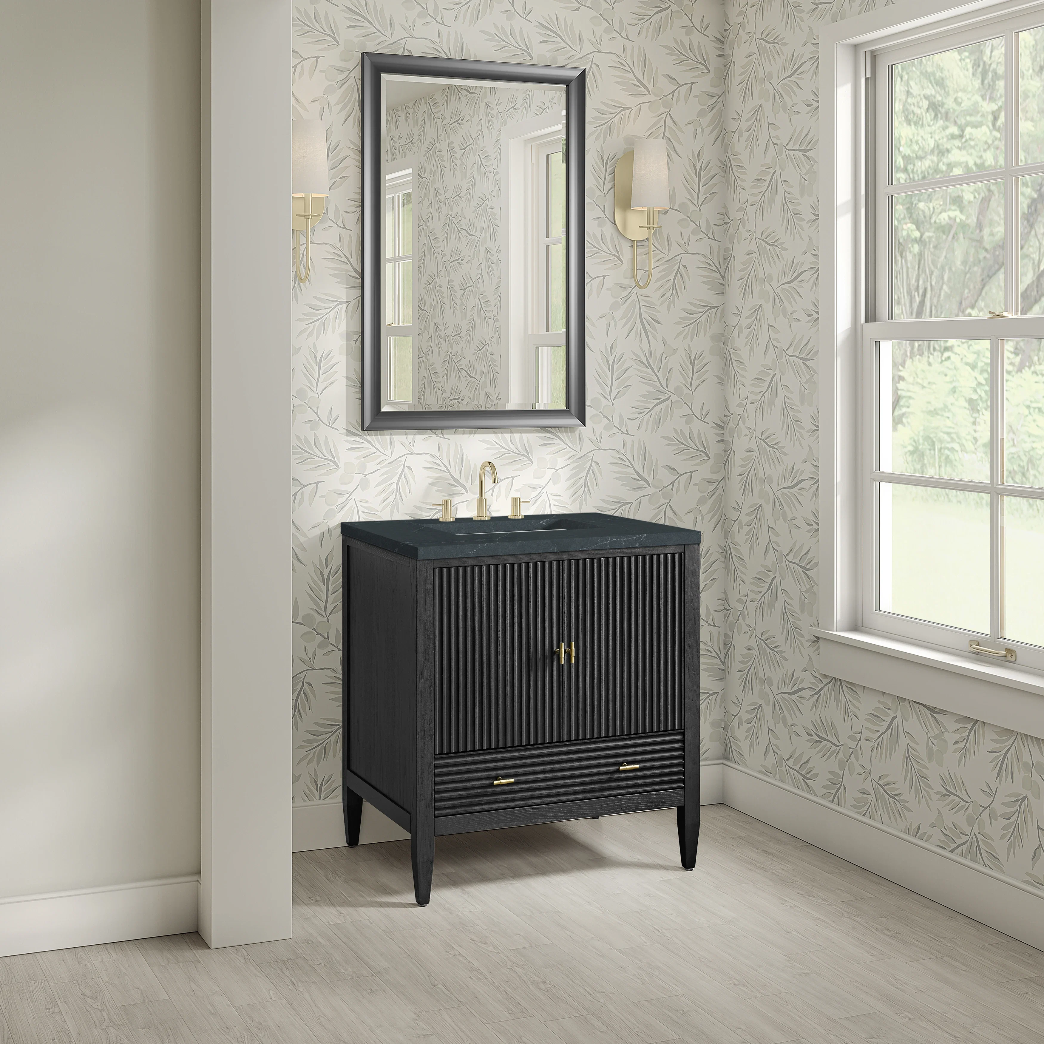 Myrrin 30" Single Vanity, Carbon Oak w/ 3 CM Charcoal Soapstone Silestone Top