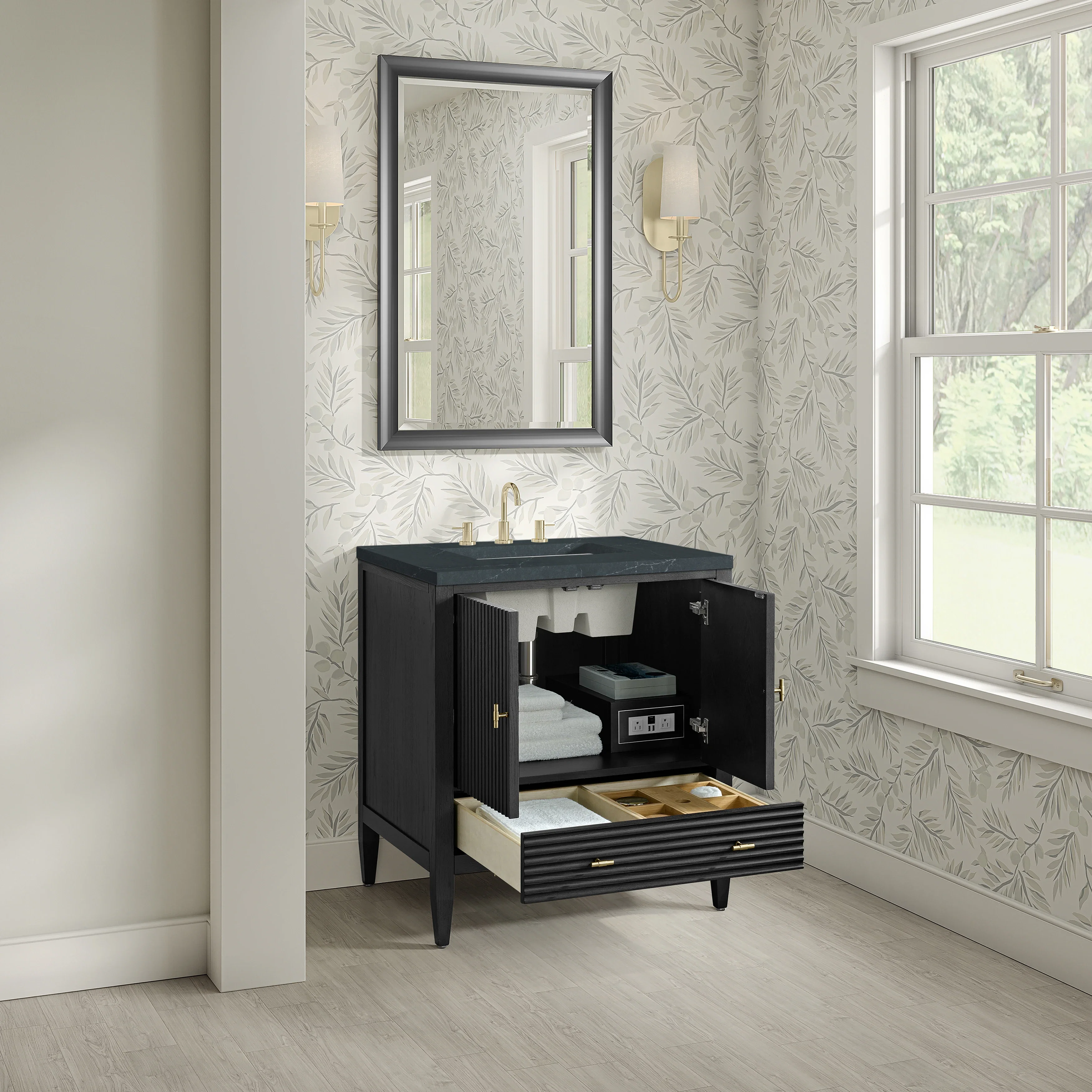 Myrrin 30" Single Vanity, Carbon Oak w/ 3 CM Charcoal Soapstone Silestone Top