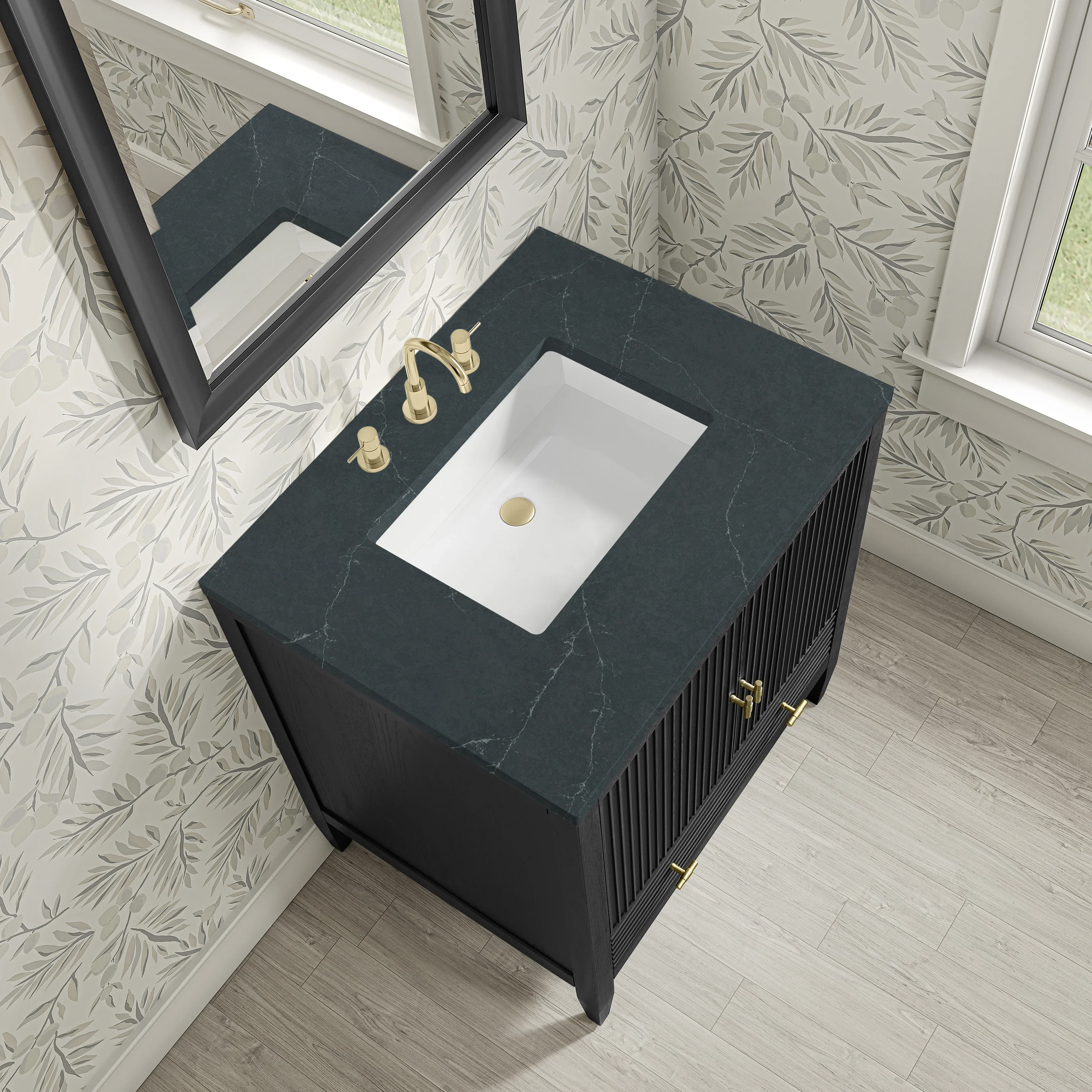 Myrrin 30" Single Vanity, Carbon Oak w/ 3 CM Charcoal Soapstone Silestone Top