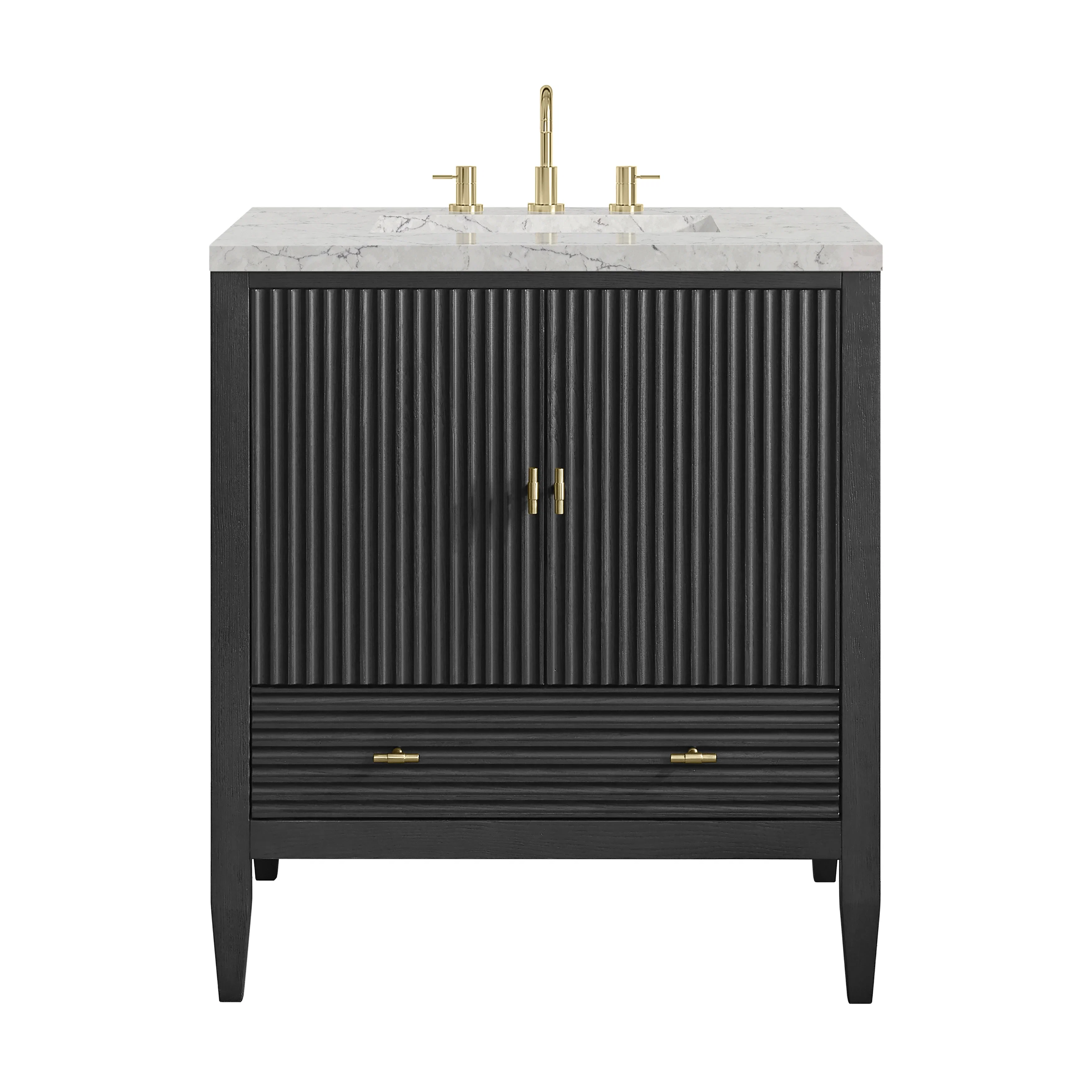 Myrrin 30" Single Vanity, Carbon Oak w/ 3 CM Eternal Jasmine Pearl Silestone Top