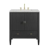Myrrin 30" Single Vanity, Carbon Oak w/ 3 CM Eternal Jasmine Pearl Silestone Top
