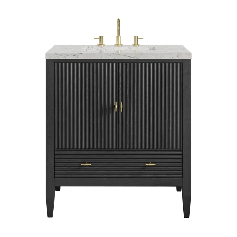 Myrrin 30" Single Vanity, Carbon Oak w/ 3 CM Eternal Jasmine Pearl Silestone Top
