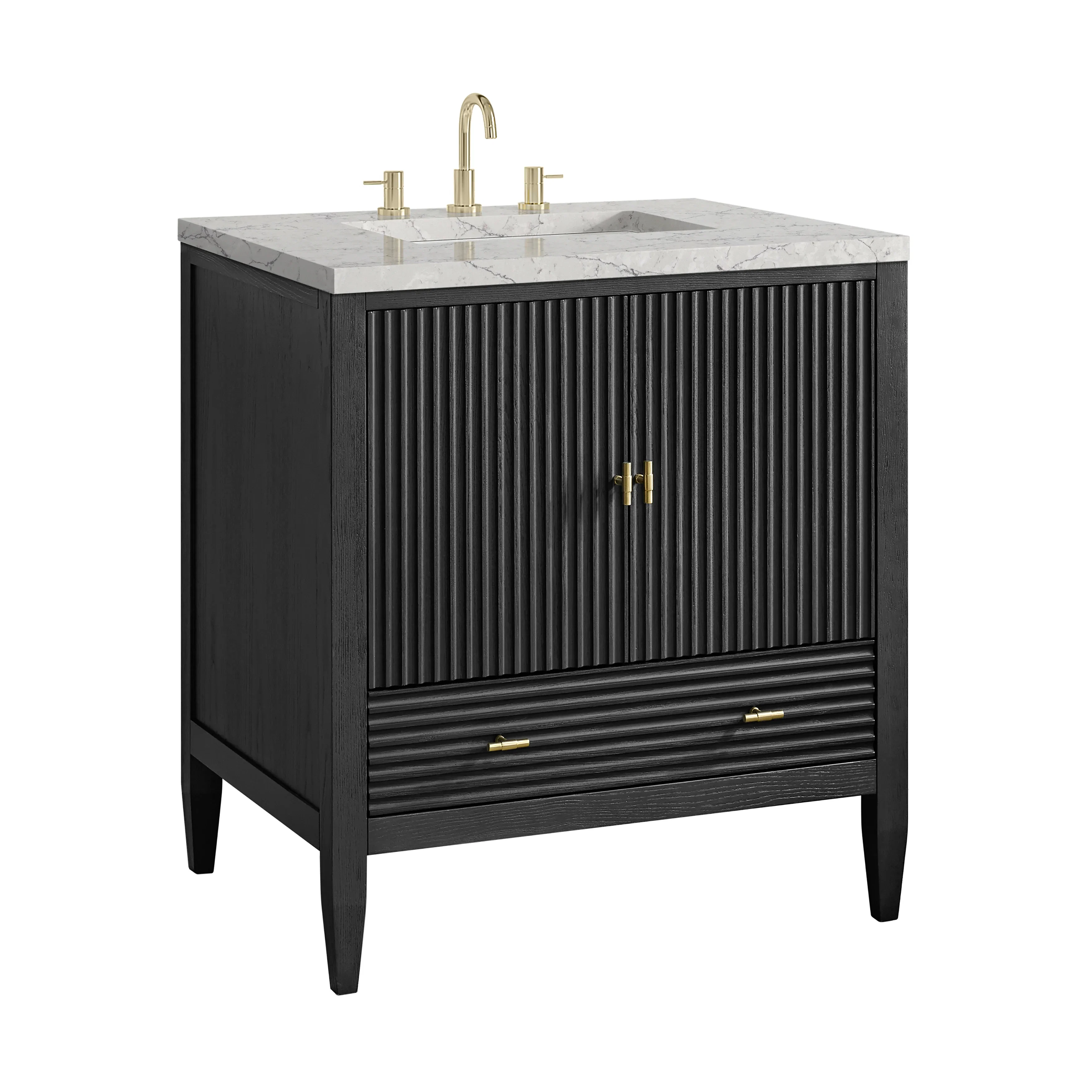 Myrrin 30" Single Vanity, Carbon Oak w/ 3 CM Eternal Jasmine Pearl Silestone Top