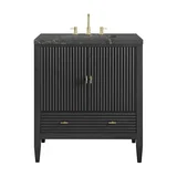 Myrrin 30" Single Vanity, Carbon Oak w/ 3 CM Parisien Bleu Silestone Top
