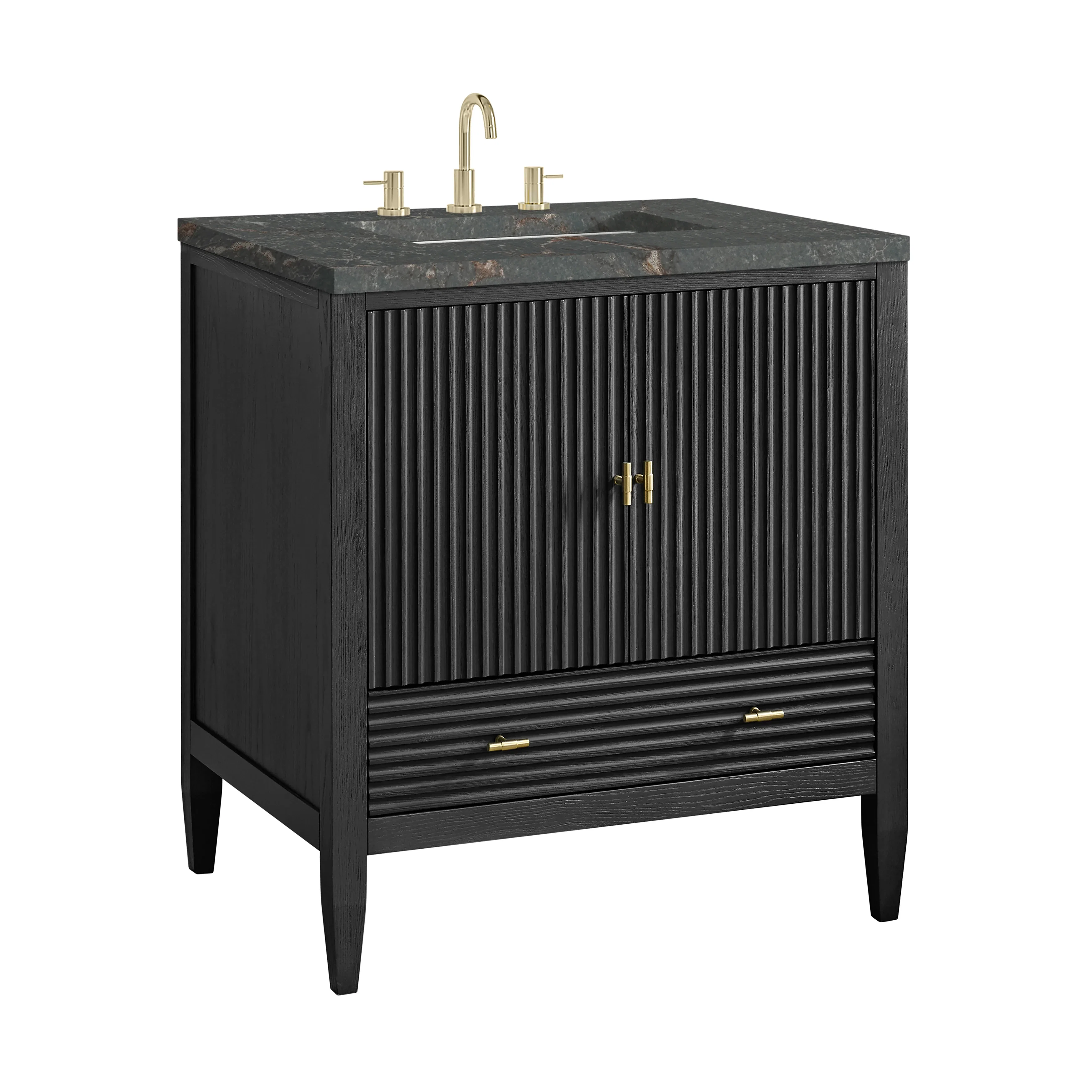 Myrrin 30" Single Vanity, Carbon Oak w/ 3 CM Parisien Bleu Silestone Top
