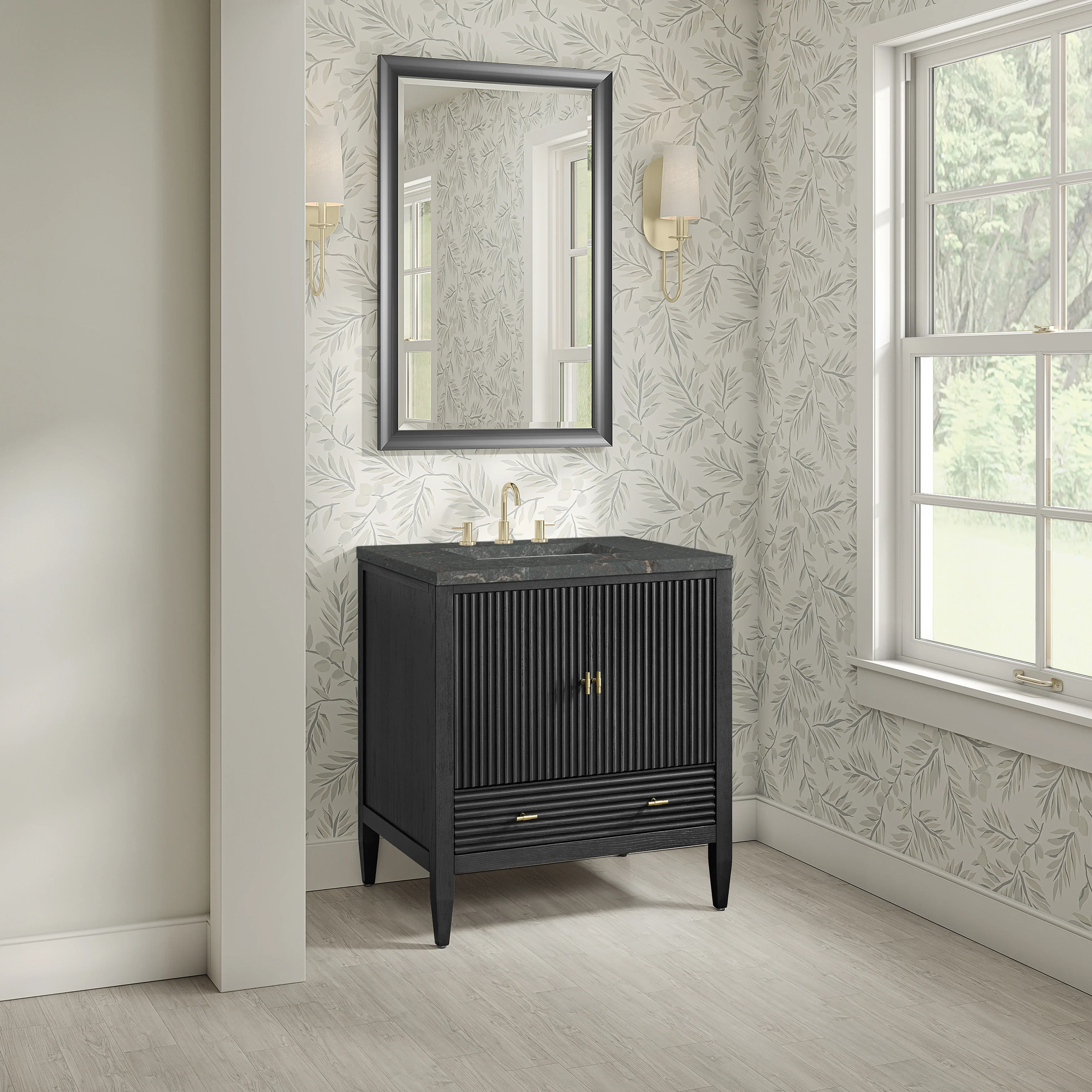 Myrrin 30" Single Vanity, Carbon Oak w/ 3 CM Parisien Bleu Silestone Top