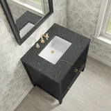 Myrrin 30" Single Vanity, Carbon Oak w/ 3 CM Parisien Bleu Silestone Top