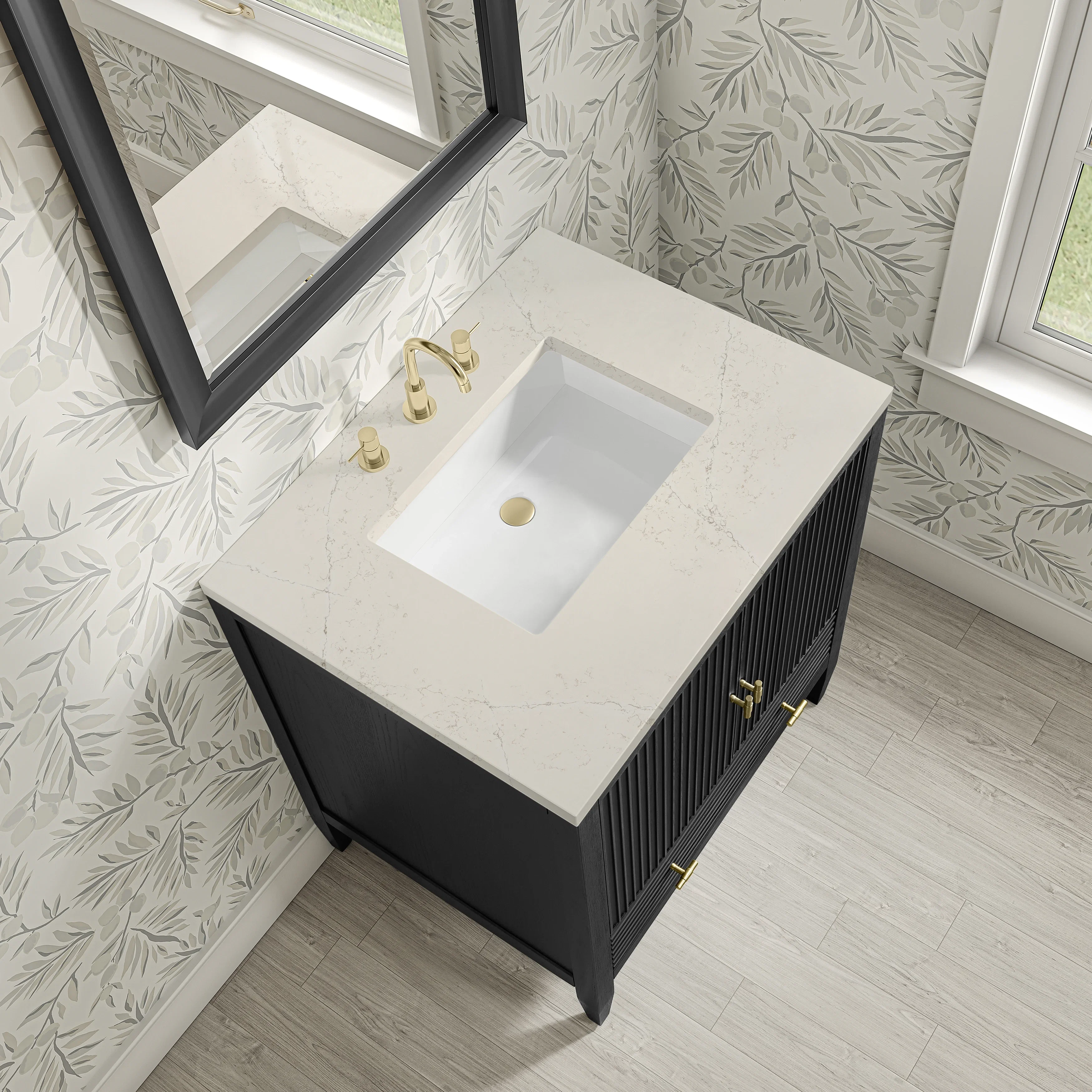 Myrrin 30" Single Vanity, Carbon Oak w/ 3 CM Siberian Silestone Top