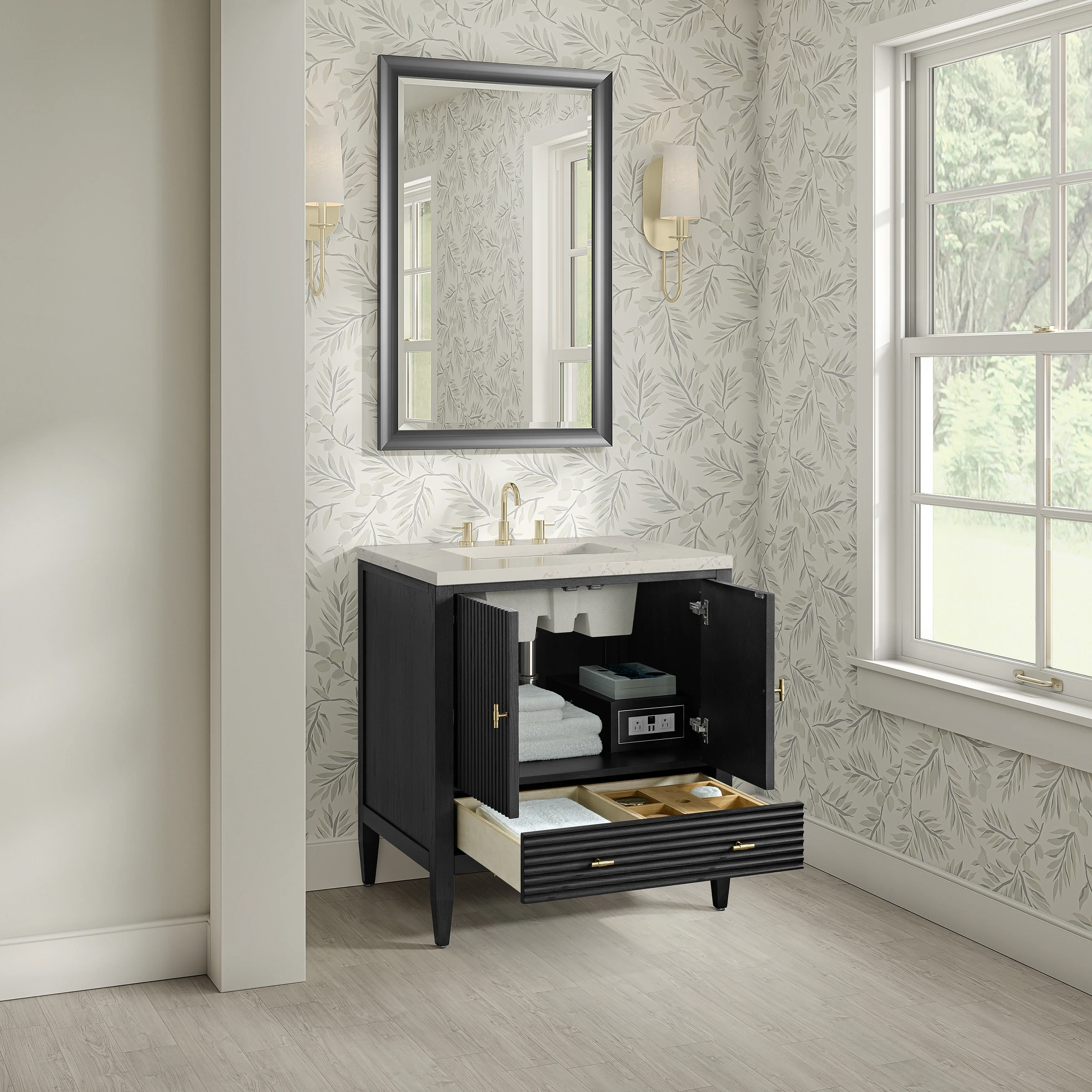Myrrin 30" Single Vanity, Carbon Oak w/ 3 CM Siberian Silestone Top