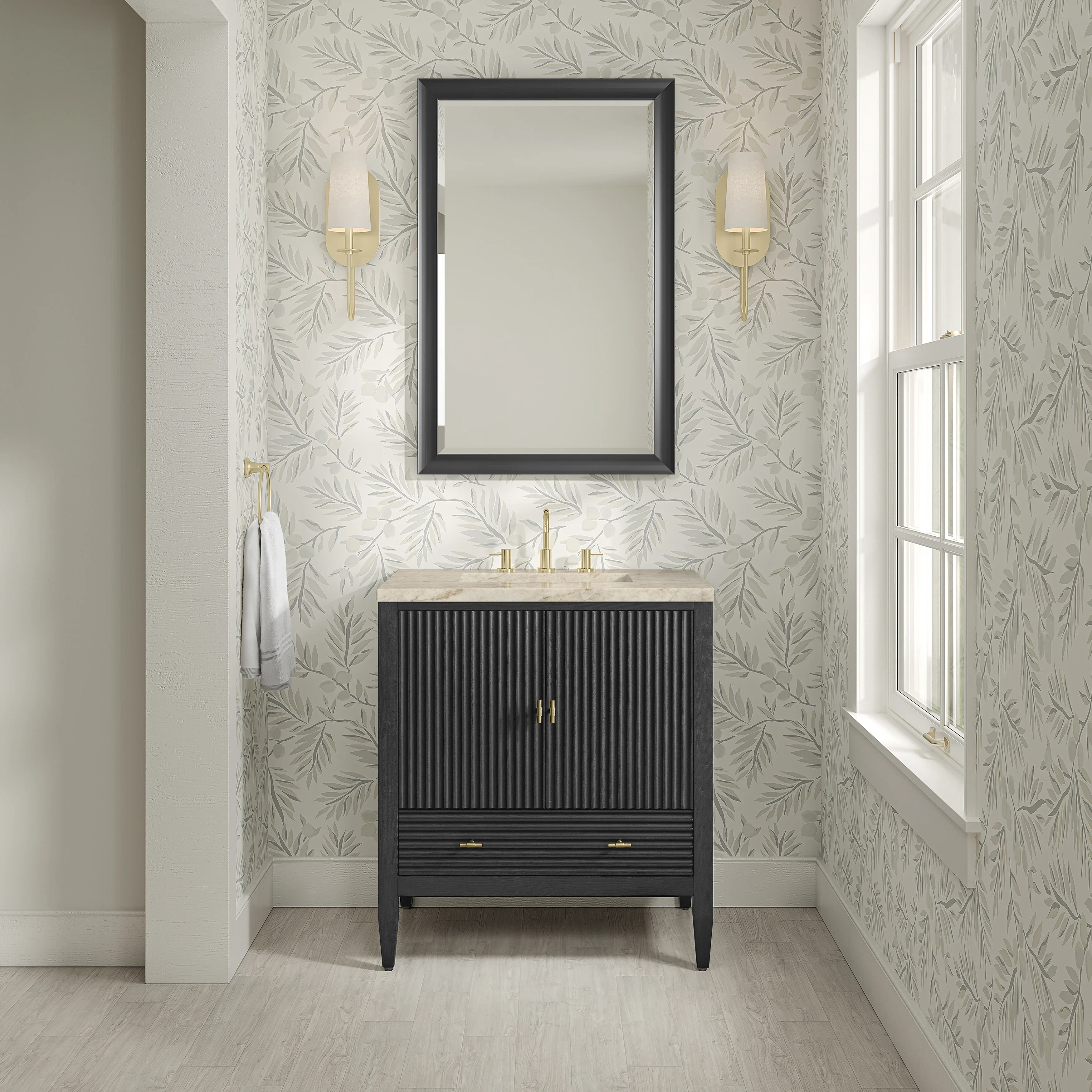 Myrrin 30" Single Vanity, Carbon Oak w/ 3 CM Tajnar Eclos Top