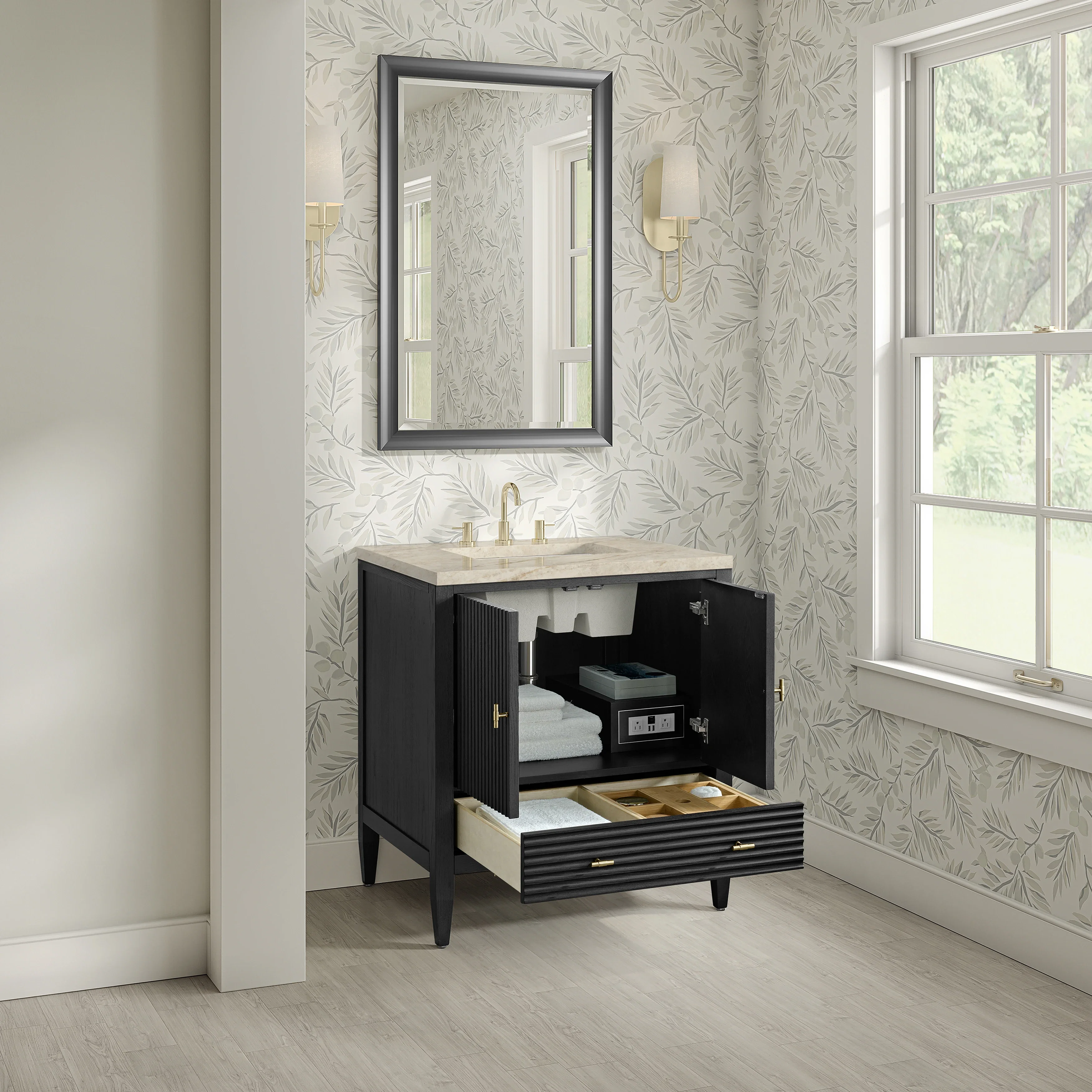 Myrrin 30" Single Vanity, Carbon Oak w/ 3 CM Tajnar Eclos Top