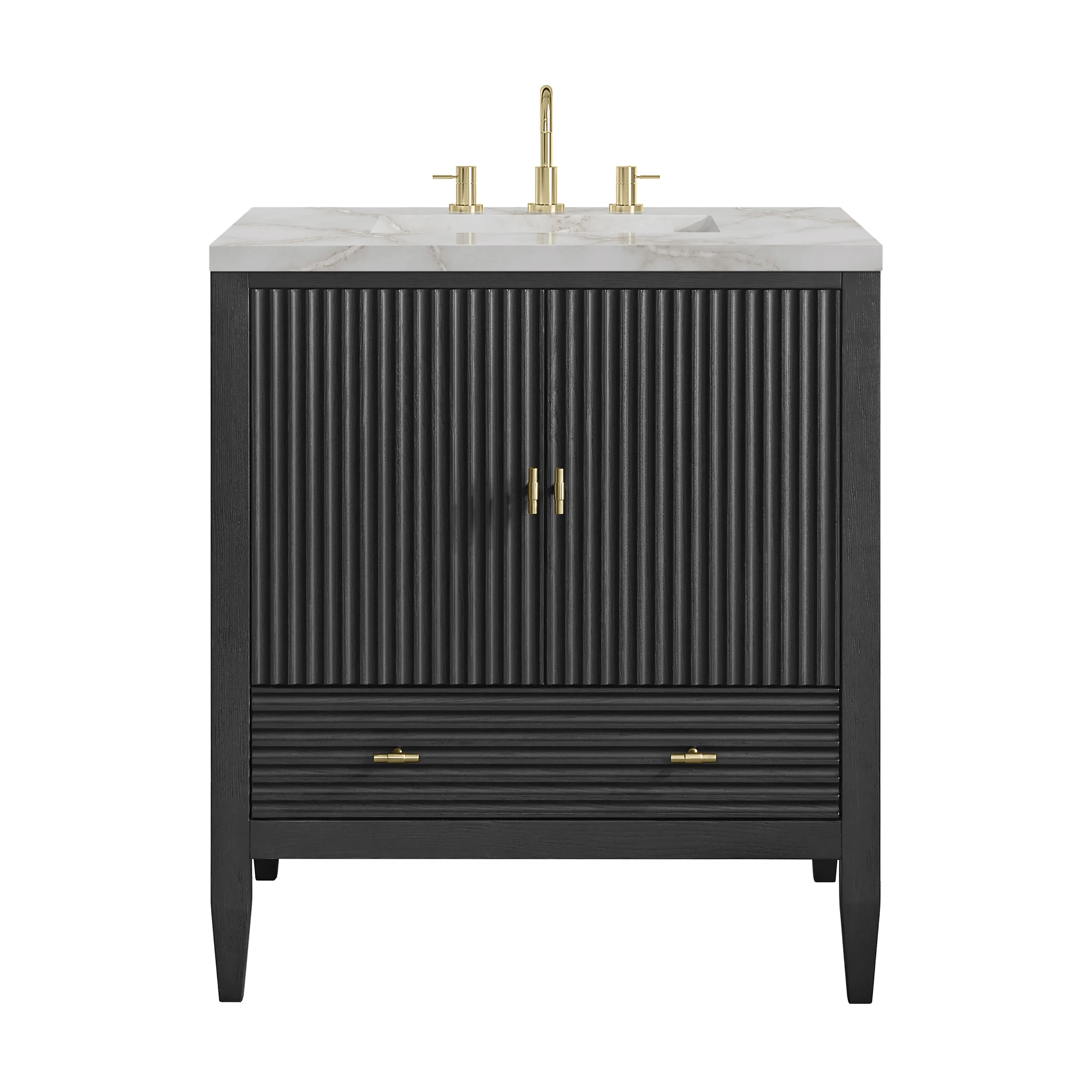 Myrrin 30" Single Vanity, Carbon Oak w/ 3 CM Victorian Silver Silestone Top
