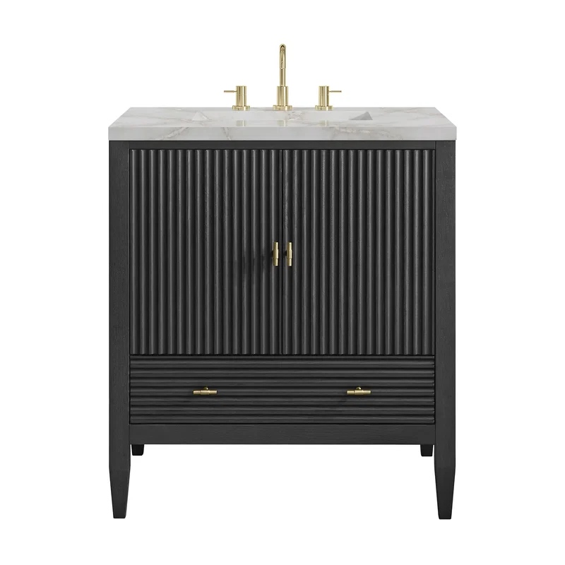 Myrrin 30" Single Vanity, Carbon Oak w/ 3 CM Victorian Silver Silestone Top