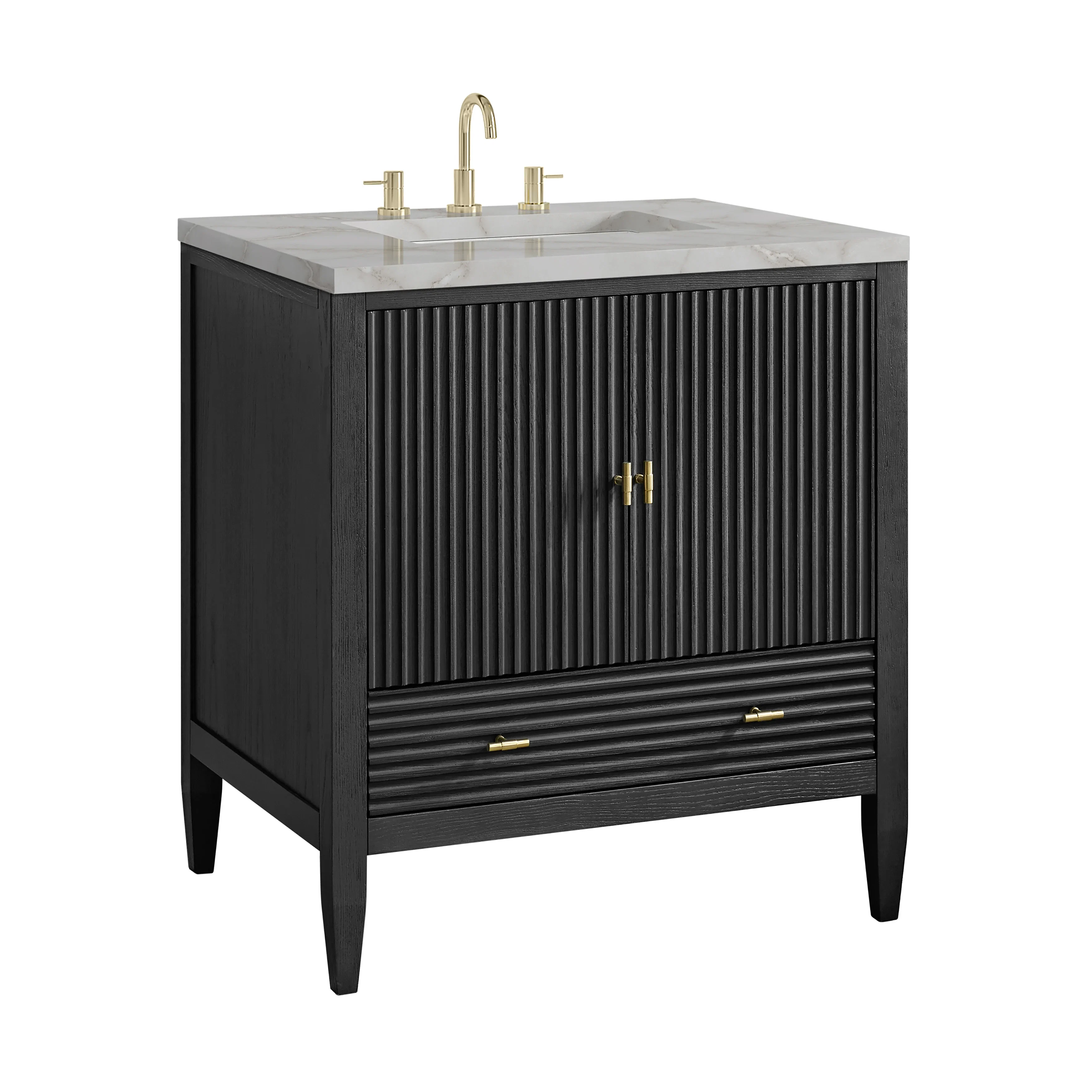 Myrrin 30" Single Vanity, Carbon Oak w/ 3 CM Victorian Silver Silestone Top
