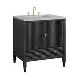 Myrrin 30" Single Vanity, Carbon Oak w/ 3 CM Victorian Silver Silestone Top