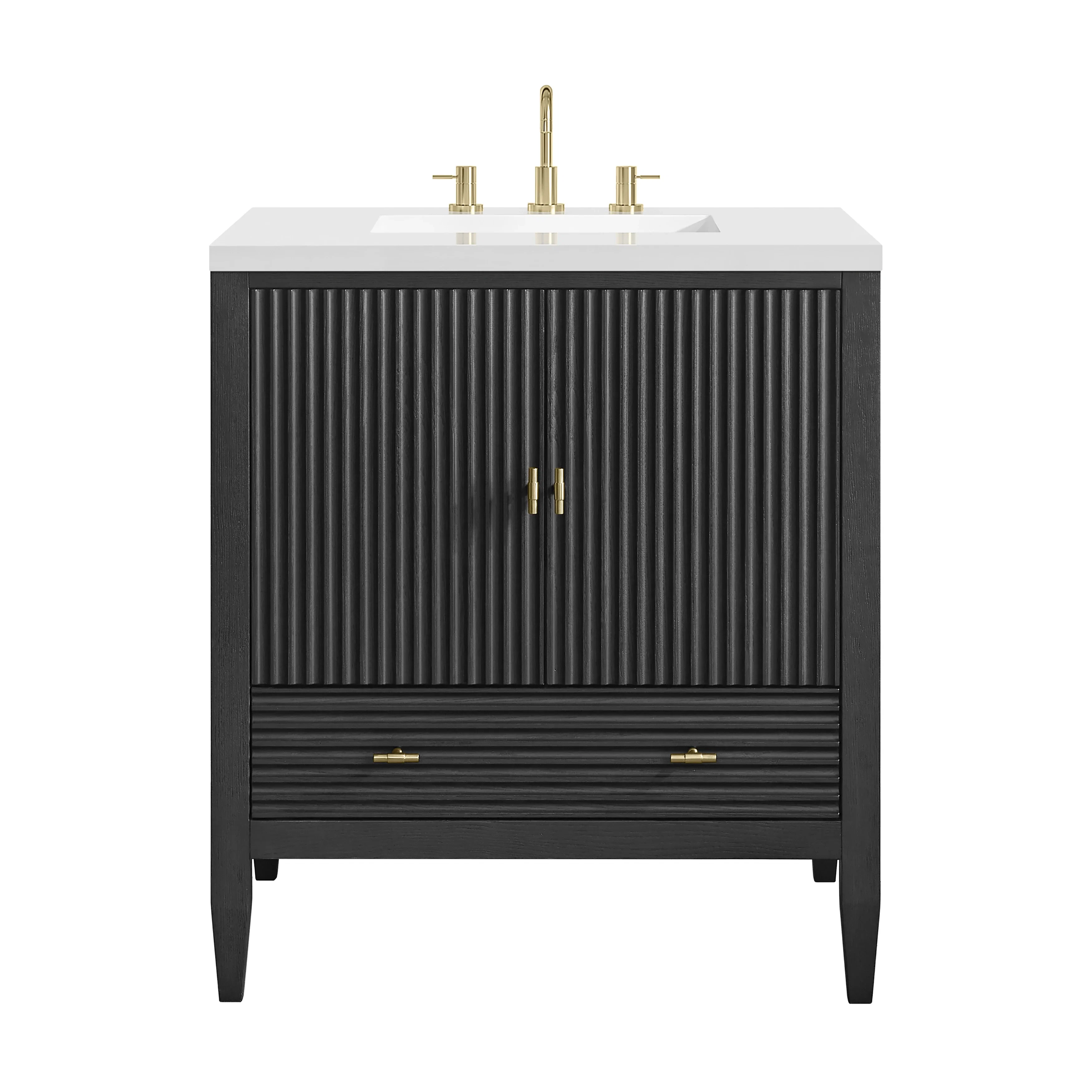 Myrrin 30" Single Vanity, Carbon Oak w/ 3 CM White Zeus Silestone Top