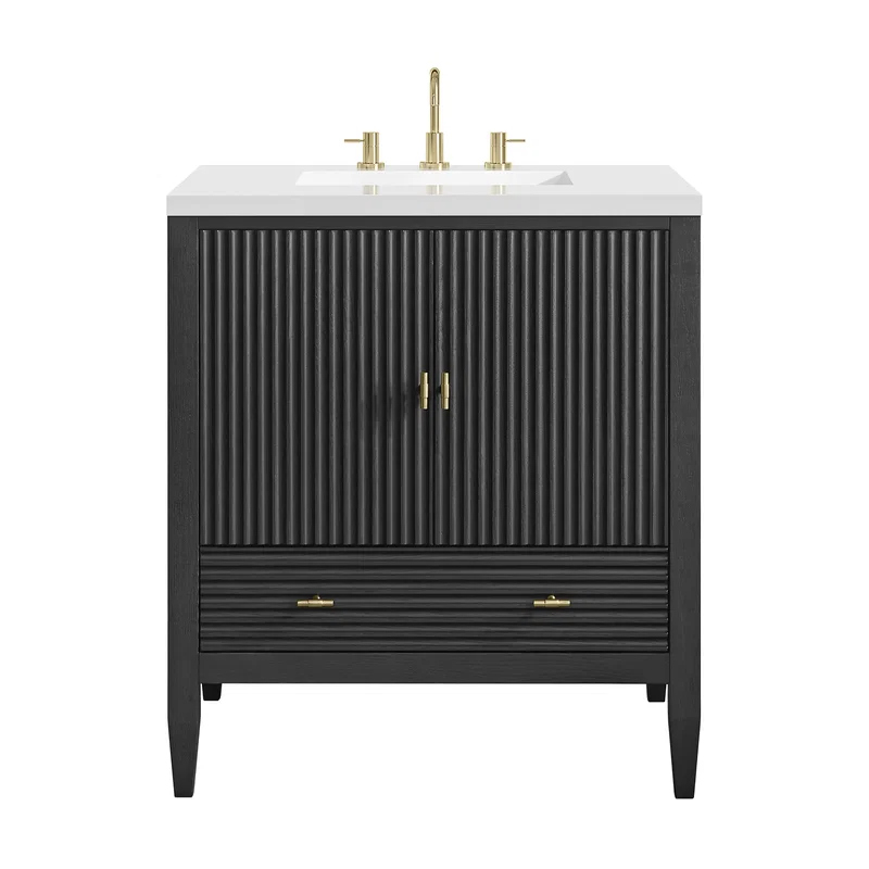 Myrrin 30" Single Vanity, Carbon Oak w/ 3 CM White Zeus Silestone Top