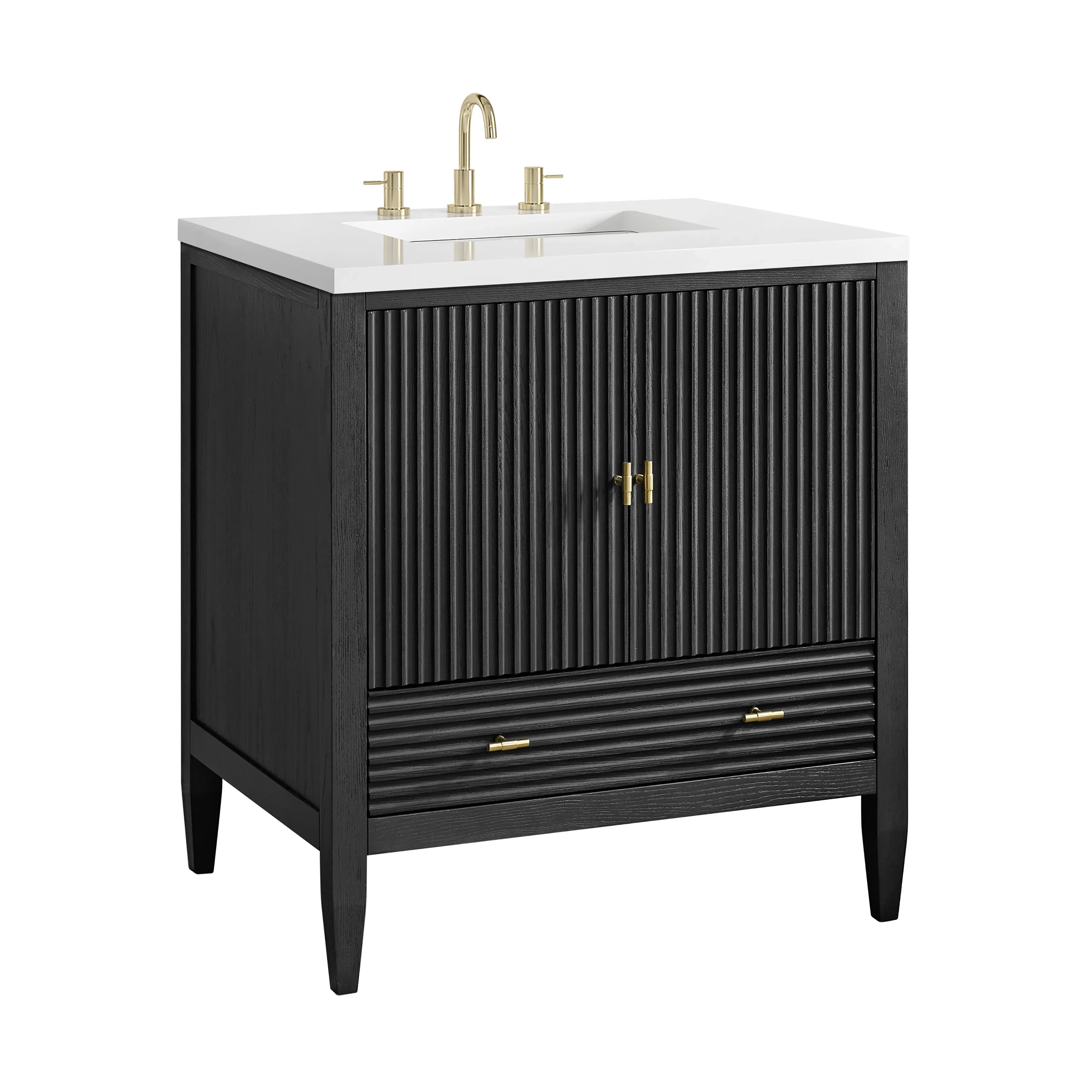 Myrrin 30" Single Vanity, Carbon Oak w/ 3 CM White Zeus Silestone Top