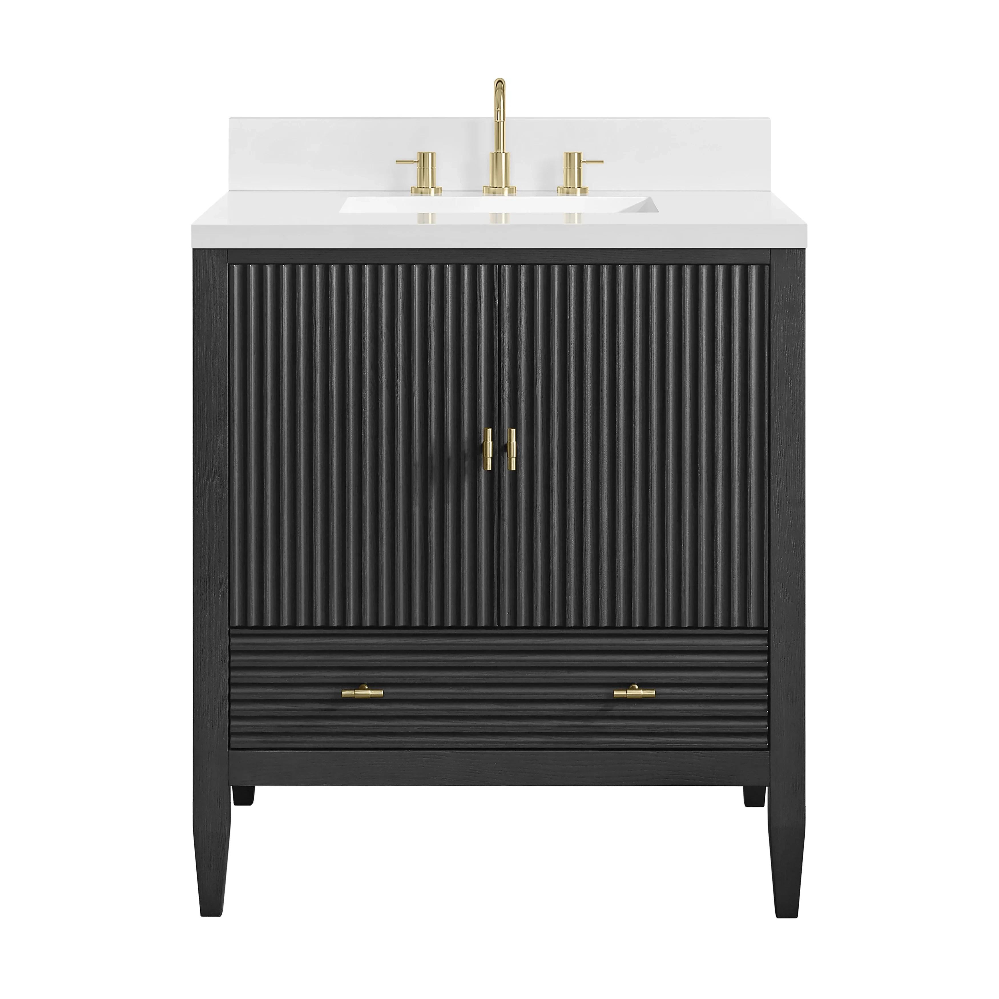 Myrrin 30" Single Vanity, Carbon Oak w/ 3 CM White Zeus Silestone Top