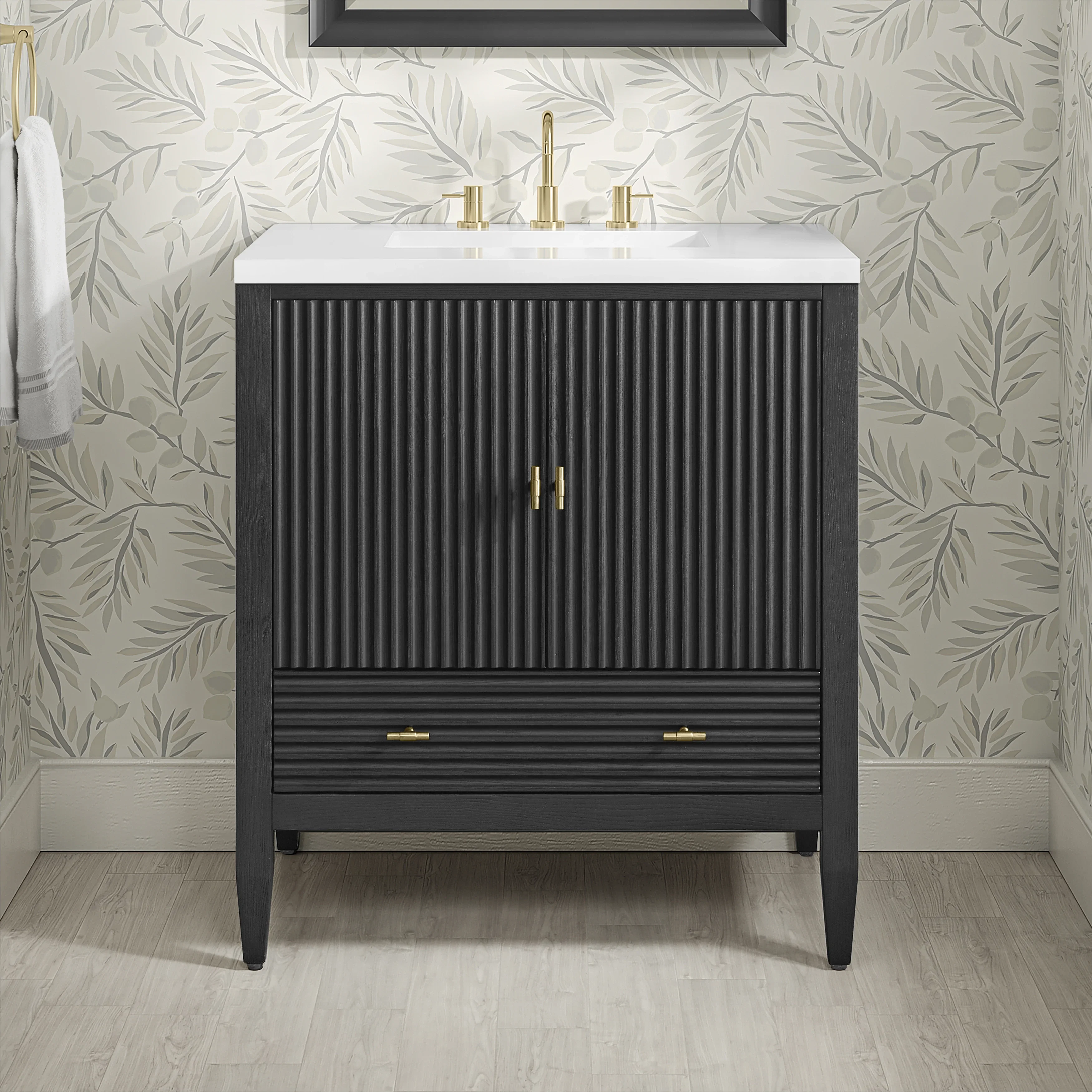 Myrrin 30" Single Vanity, Carbon Oak w/ 3 CM White Zeus Silestone Top