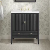 Myrrin 30" Single Vanity, Carbon Oak w/ 3 CM White Zeus Silestone Top